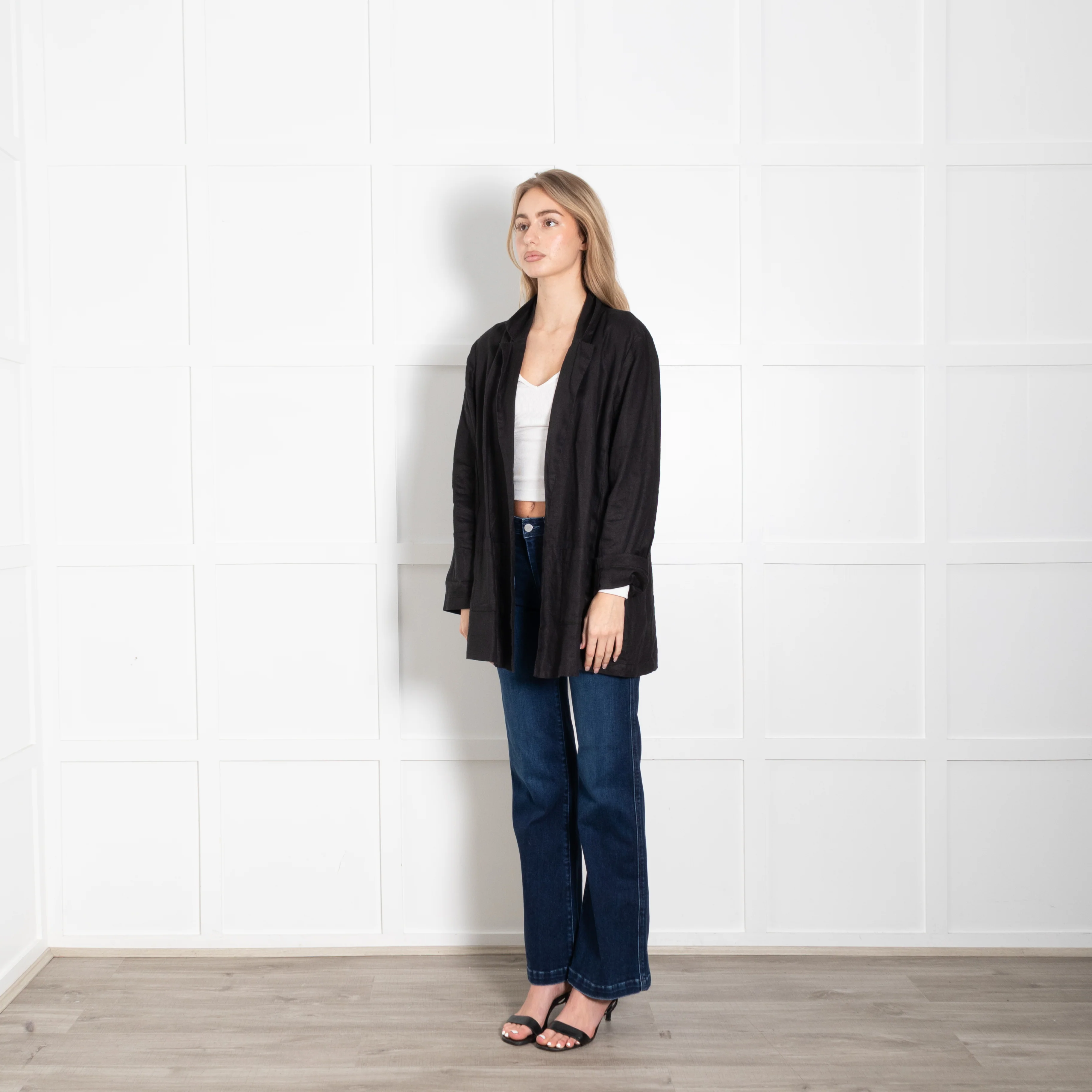 Eileen Fisher Black Linen Long Line Blazer - Image 7