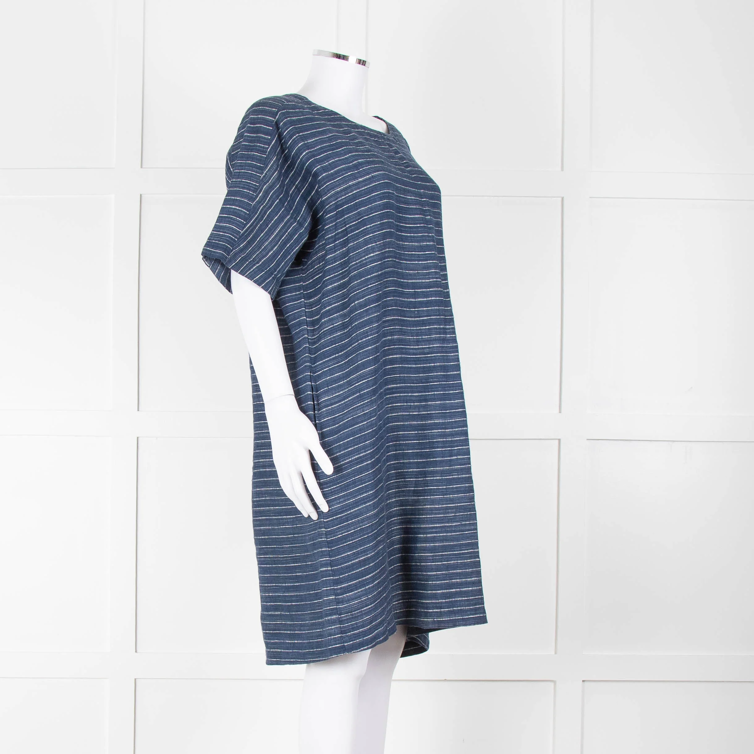 Eileen Fisher Blue White Striped Linen Dress - Image 2