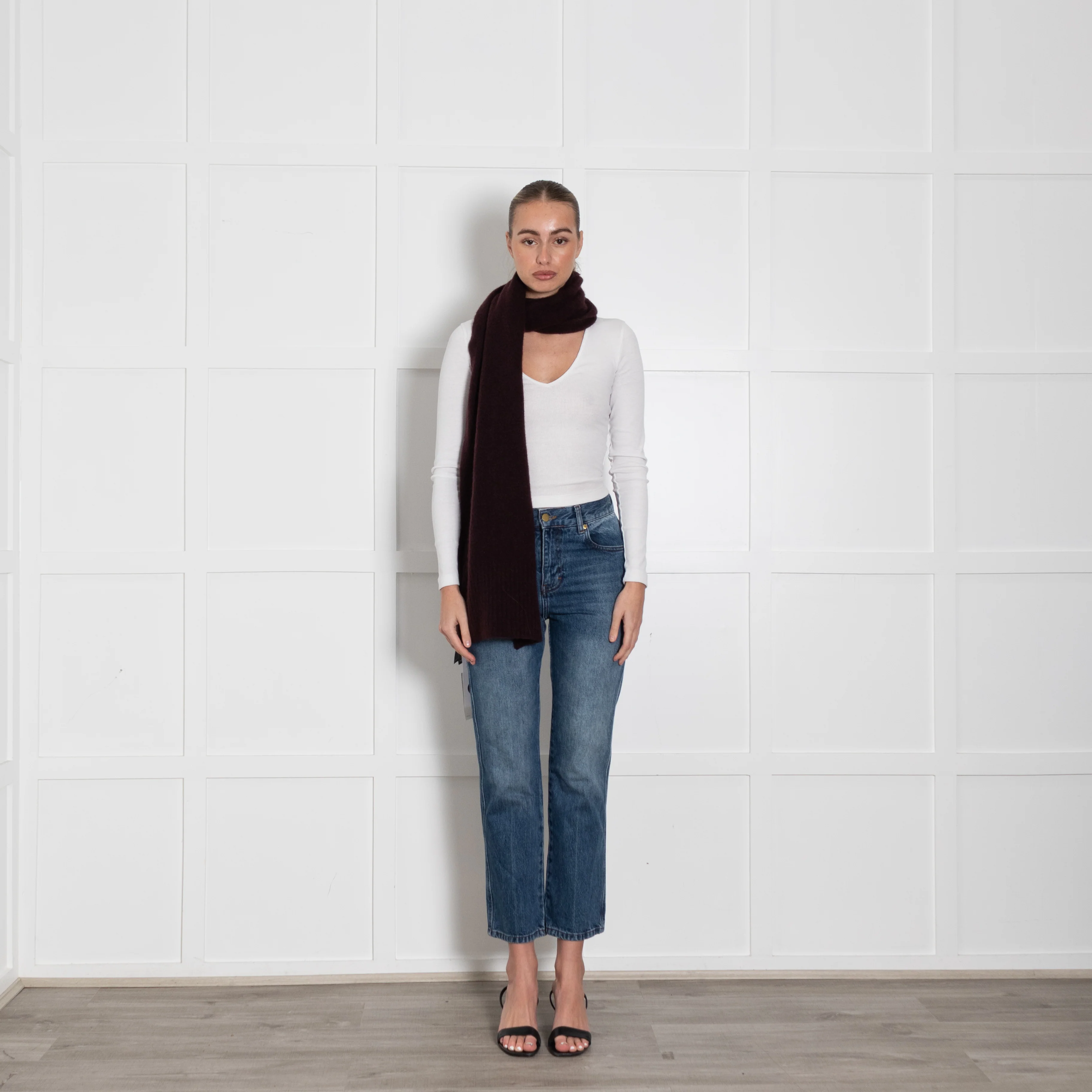 Eileen Fisher Burgundy Ribbed Edge Cashmere Blend Scarf