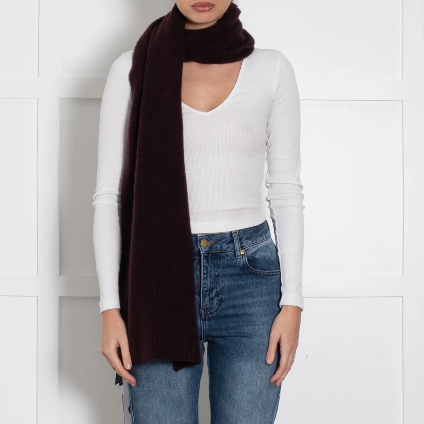 Eileen Fisher Burgundy Ribbed Edge Cashmere Blend Scarf - Image 2