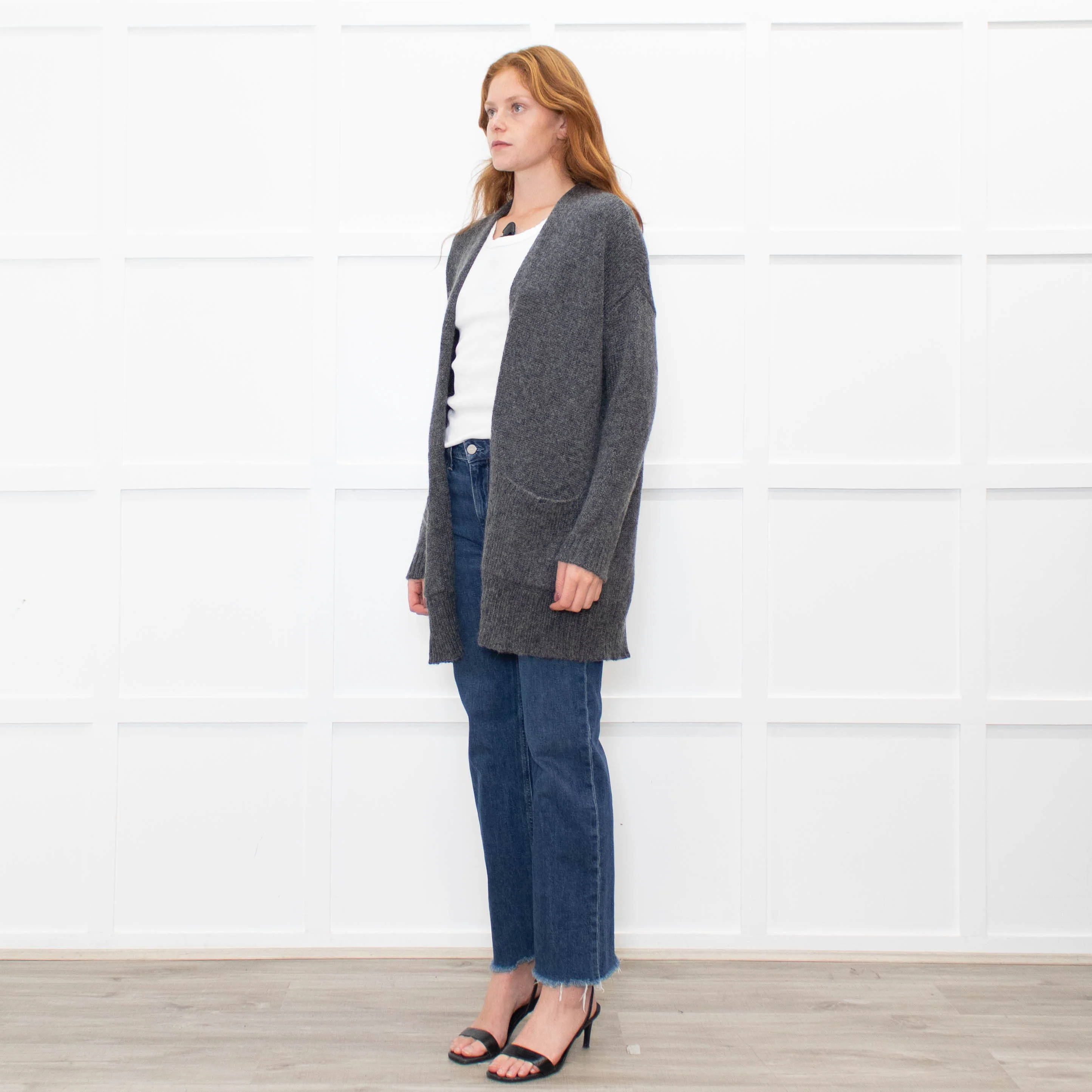 Eileen Fisher Grey Wool Blend long Edge To Edge Cardigan - Image 3