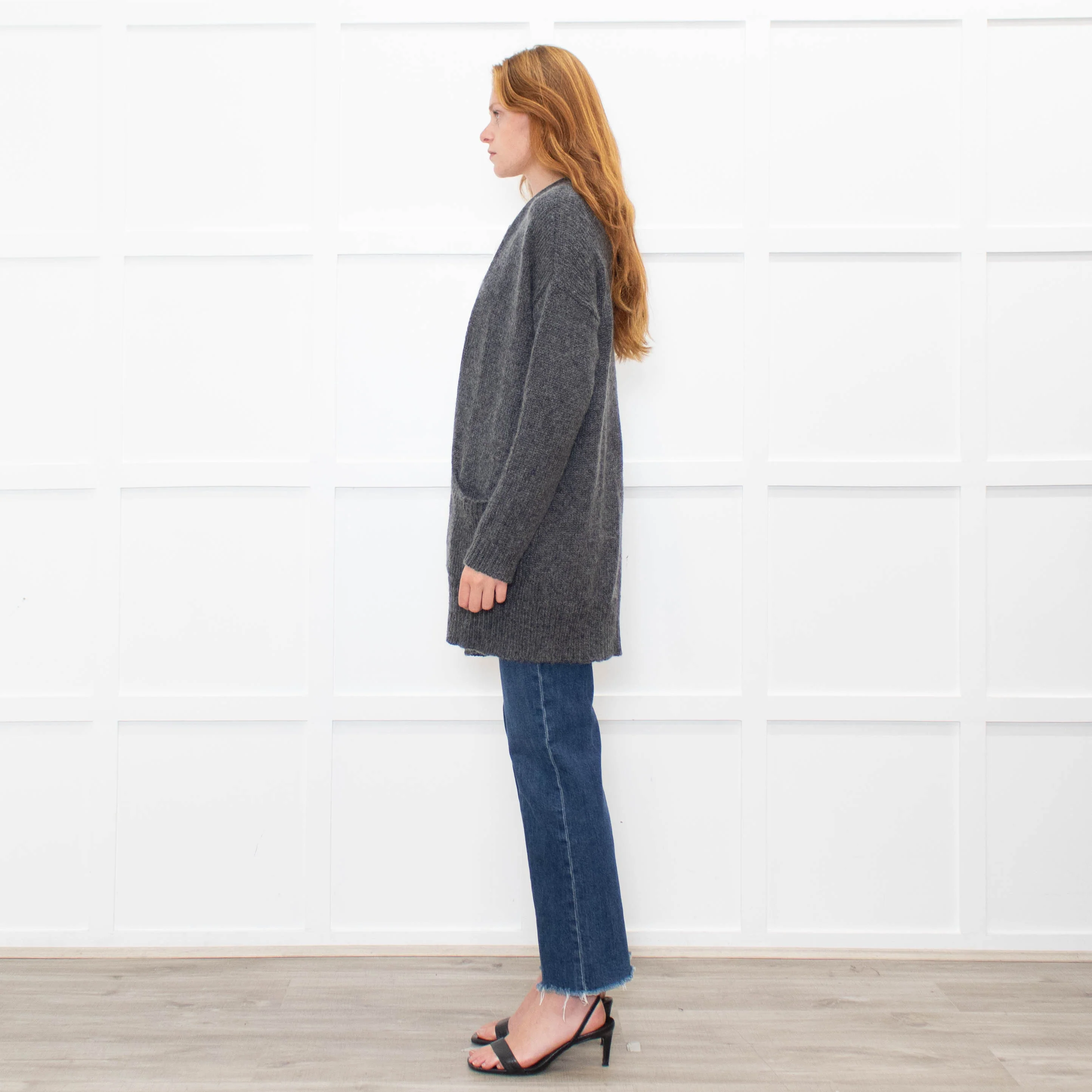 Eileen Fisher Grey Wool Blend long Edge To Edge Cardigan - Image 4