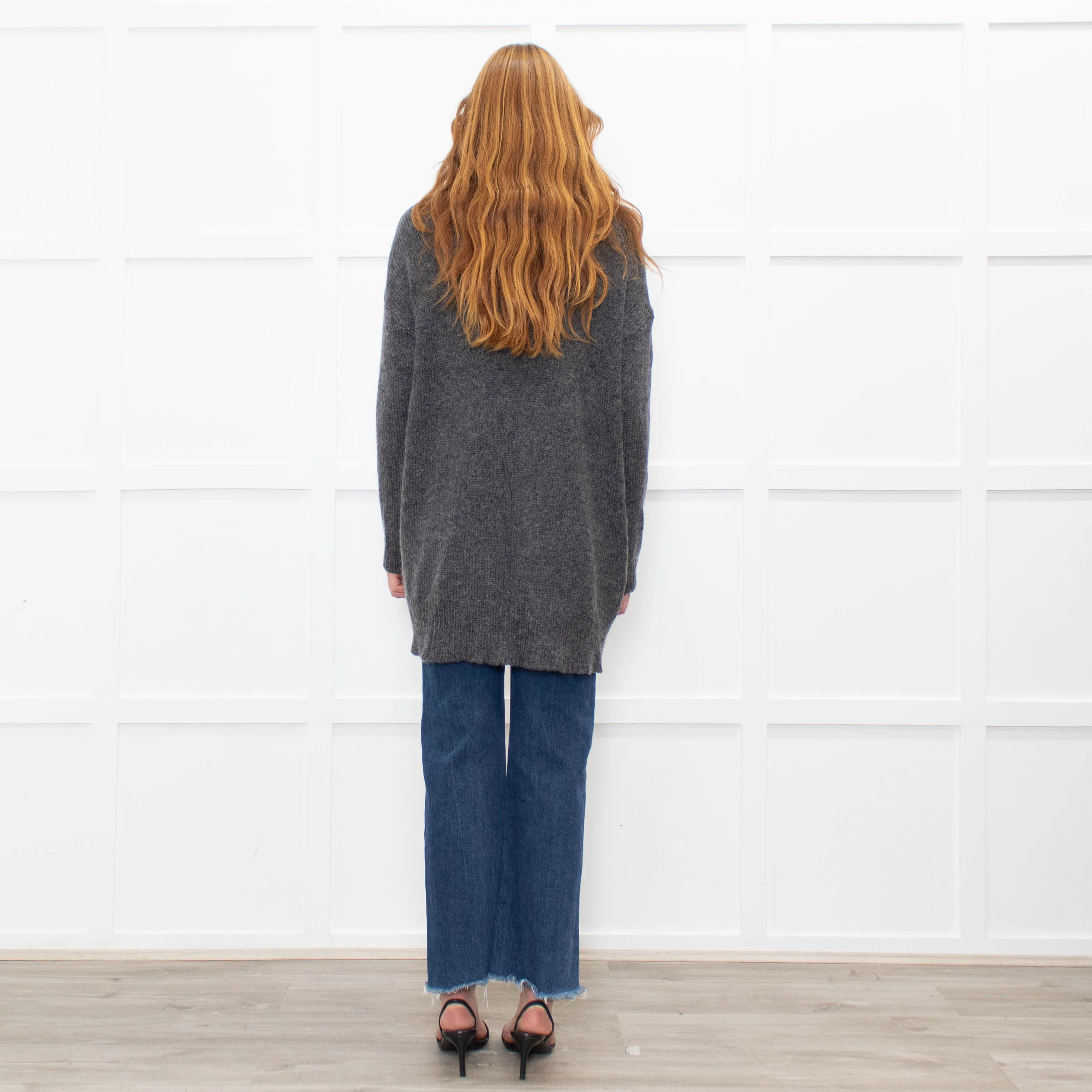 Eileen Fisher Grey Wool Blend long Edge To Edge Cardigan - Image 5