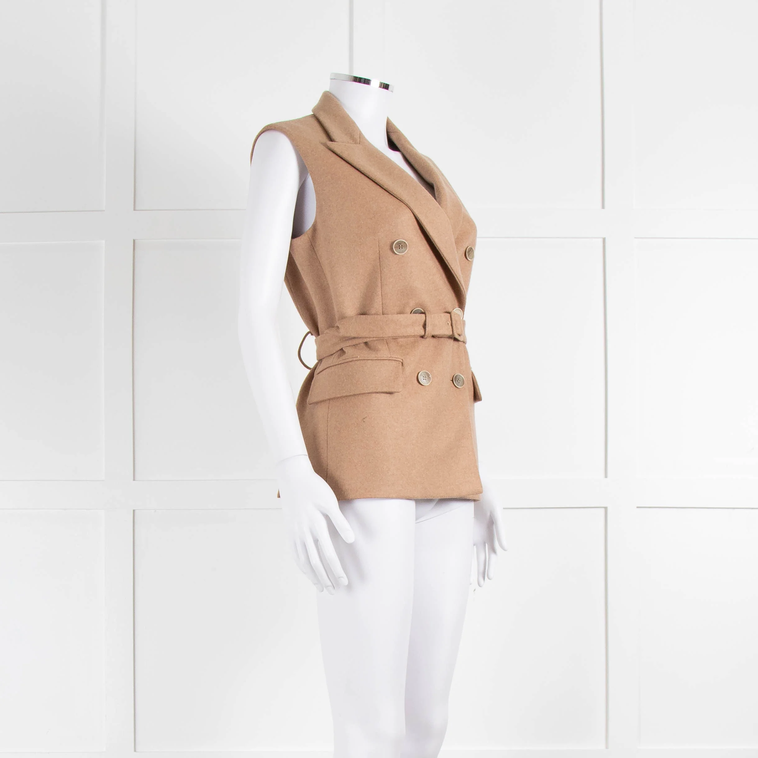 Eleventy Camel Wool Mix Belted Waistcoat - Image 2