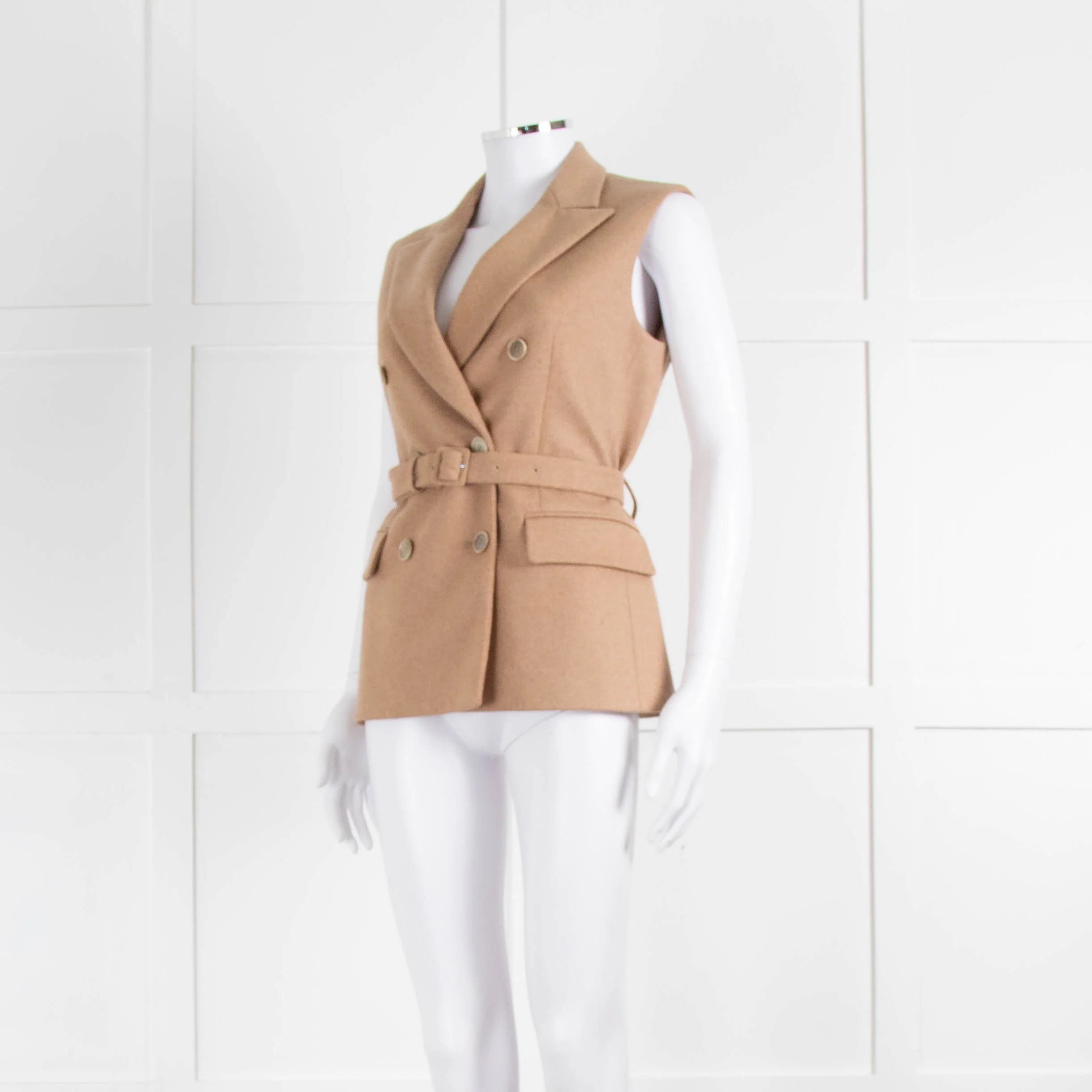 Eleventy Camel Wool Mix Belted Waistcoat - Image 8