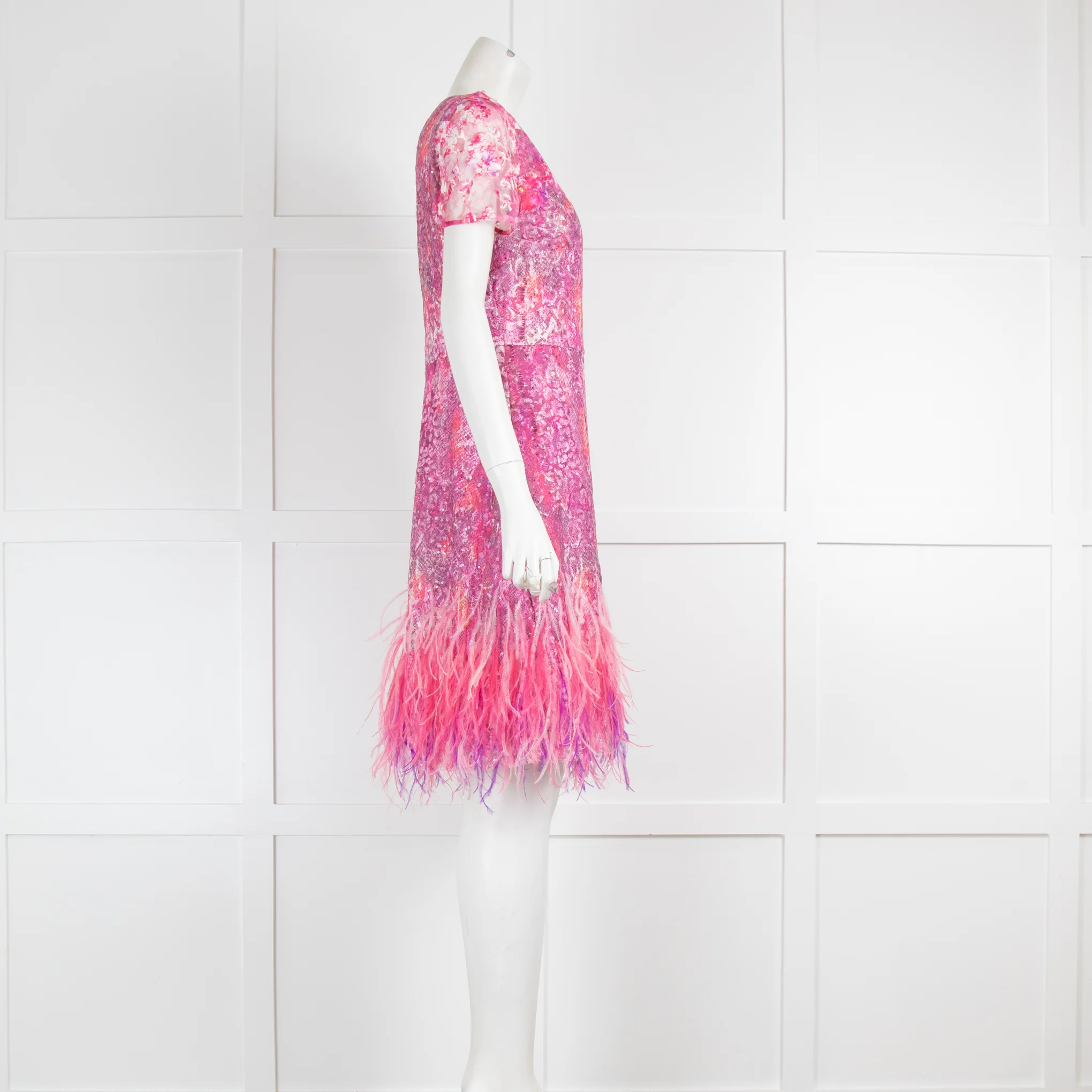 Elie Tahari Pink Dress with Feather Hem - Image 2