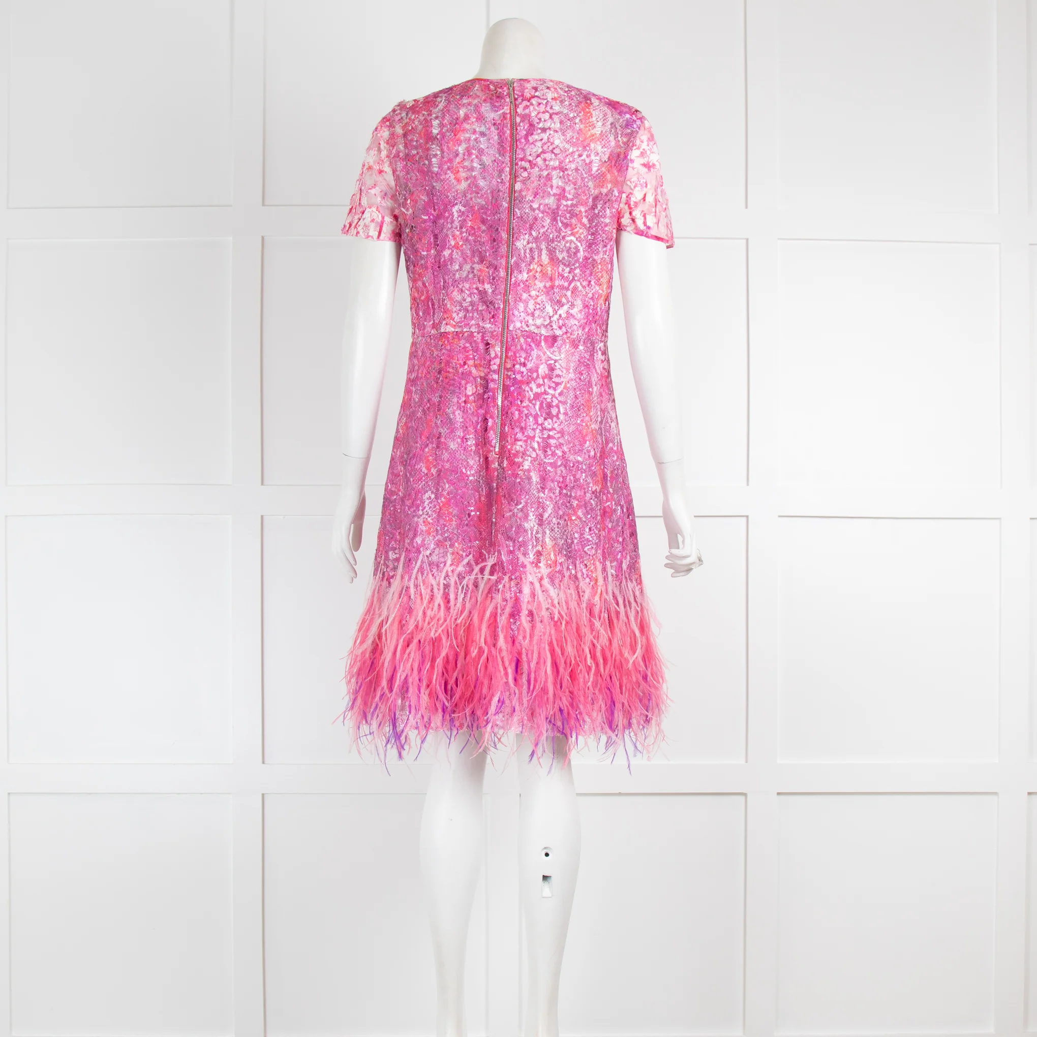 Elie Tahari Pink Dress with Feather Hem - Image 3