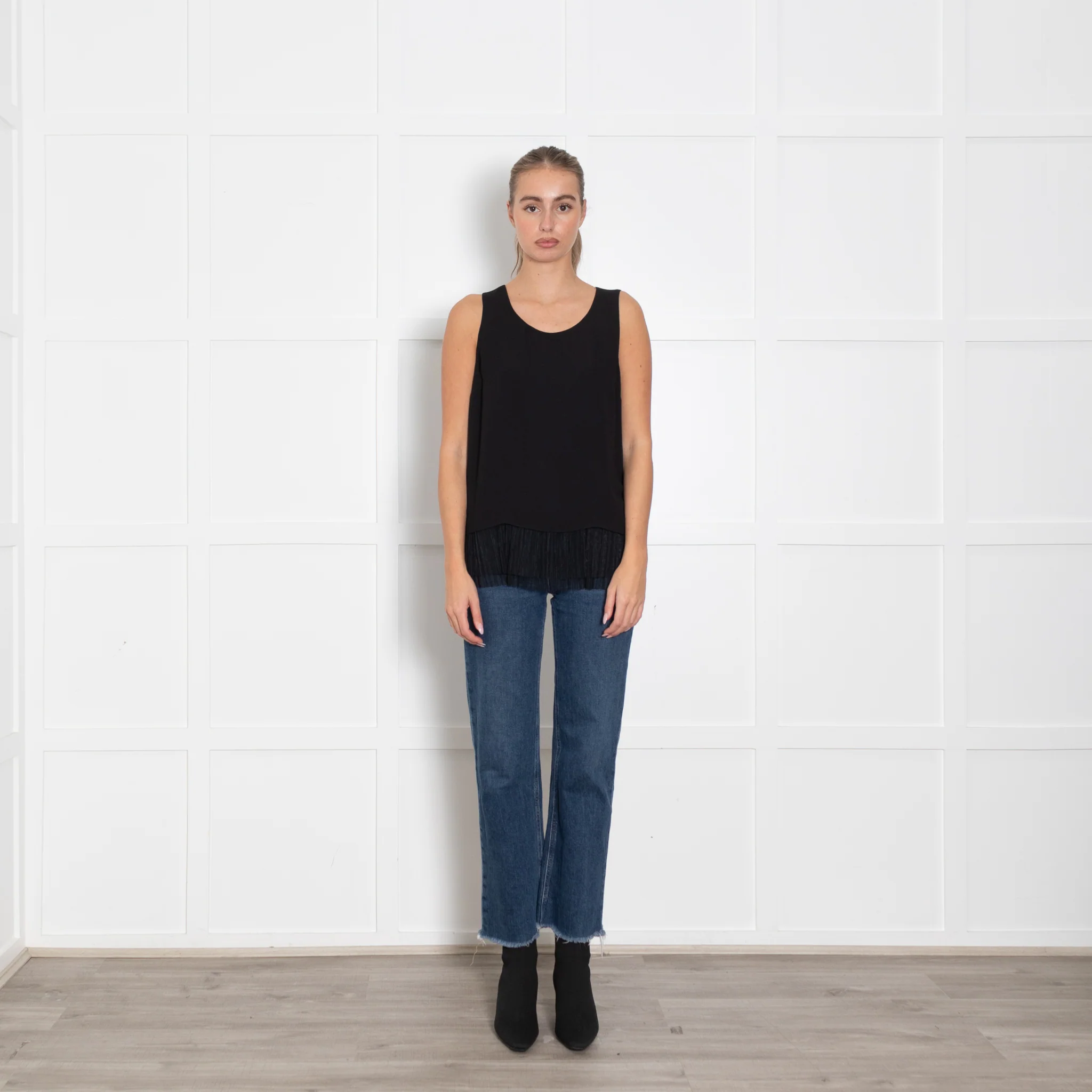 Elizabeth And James Black Sleeveless Top With Netting Hem