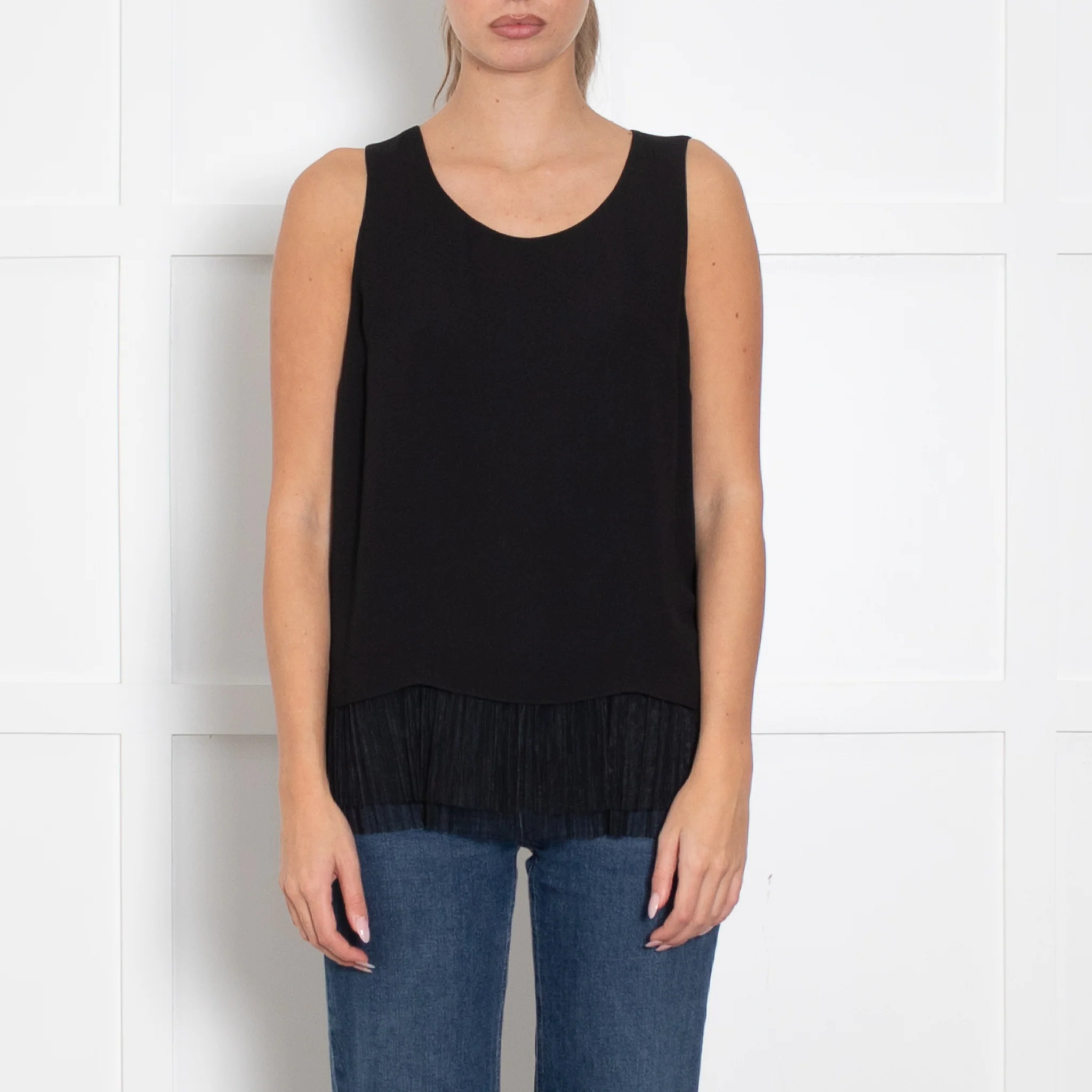 Elizabeth And James Black Sleeveless Top With Netting Hem - Image 2