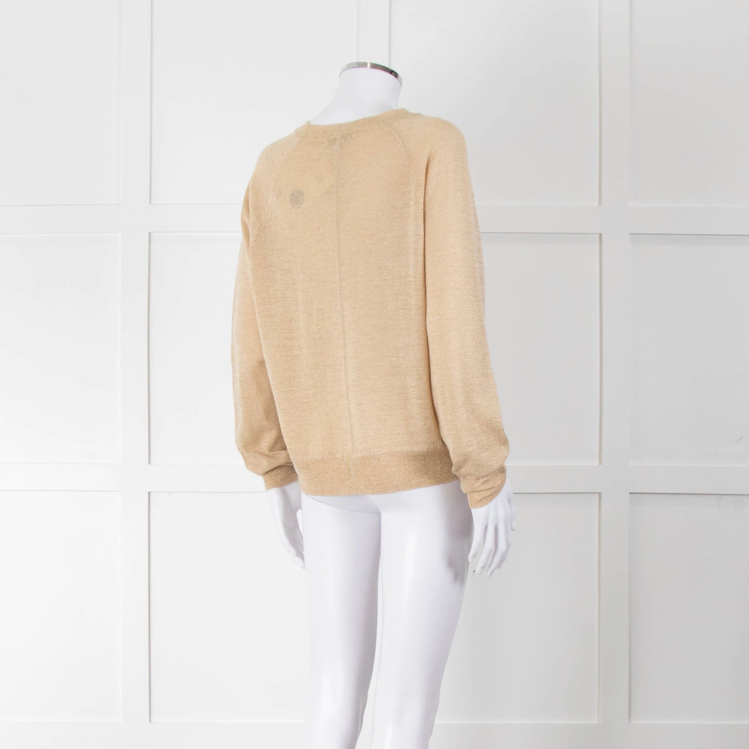 Elizabeth & James Gold Fine Knit Round Neck Jumper - Image 4