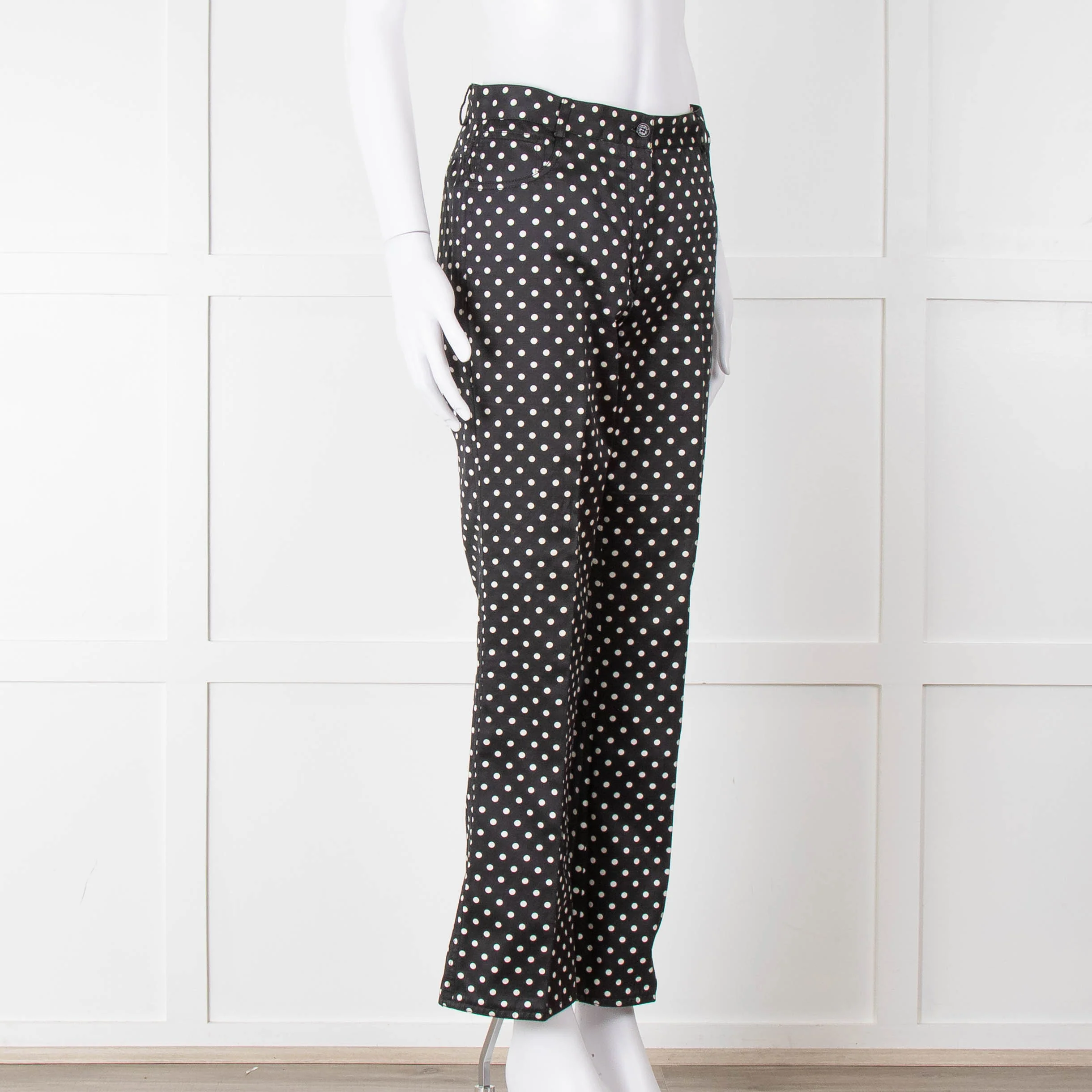 Emanuel Ungaro Black White Polka Dots Cotton Trousers - Image 2