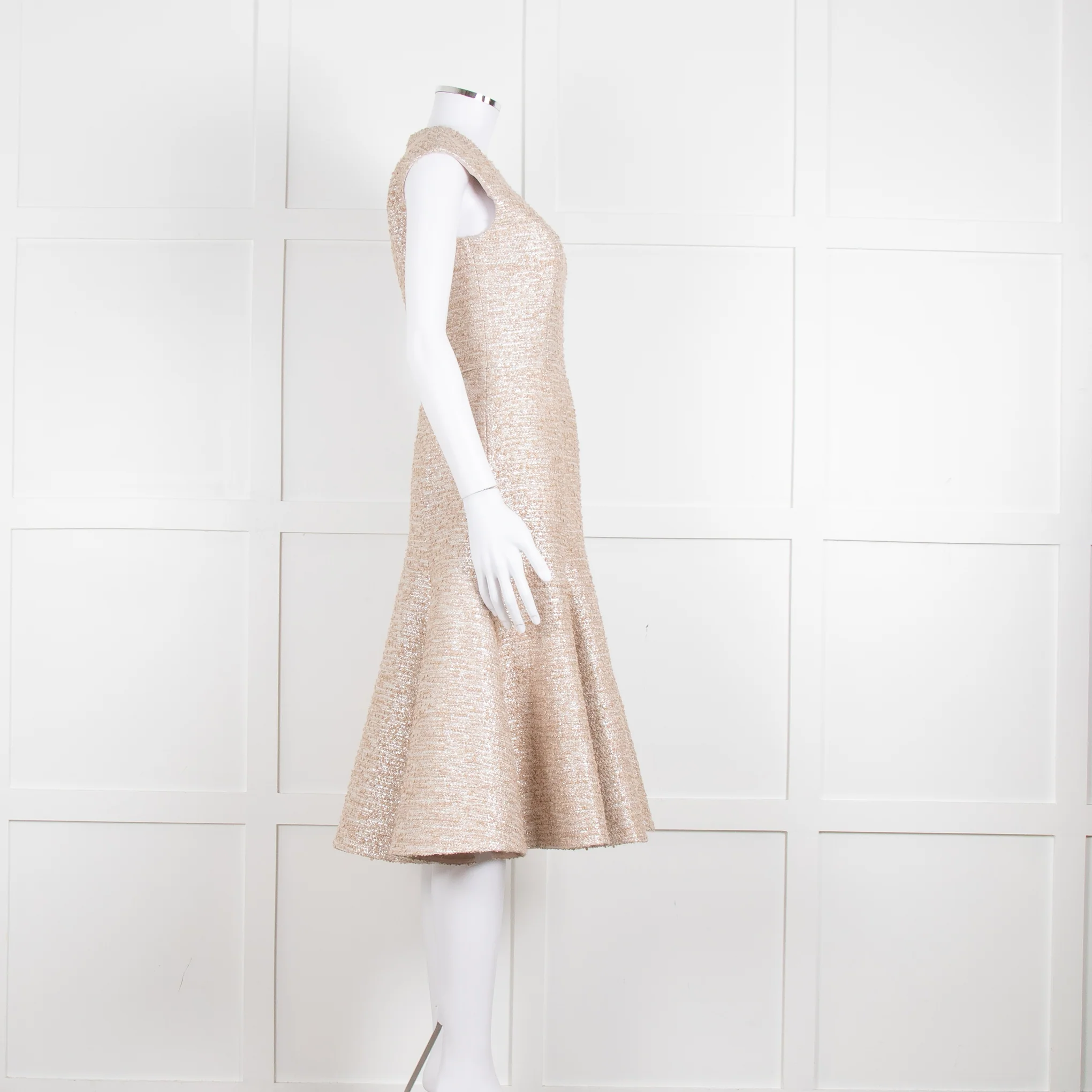 Emilia Wickstead Beige Silver Sleeveless Fit And Flare Dress - Image 3