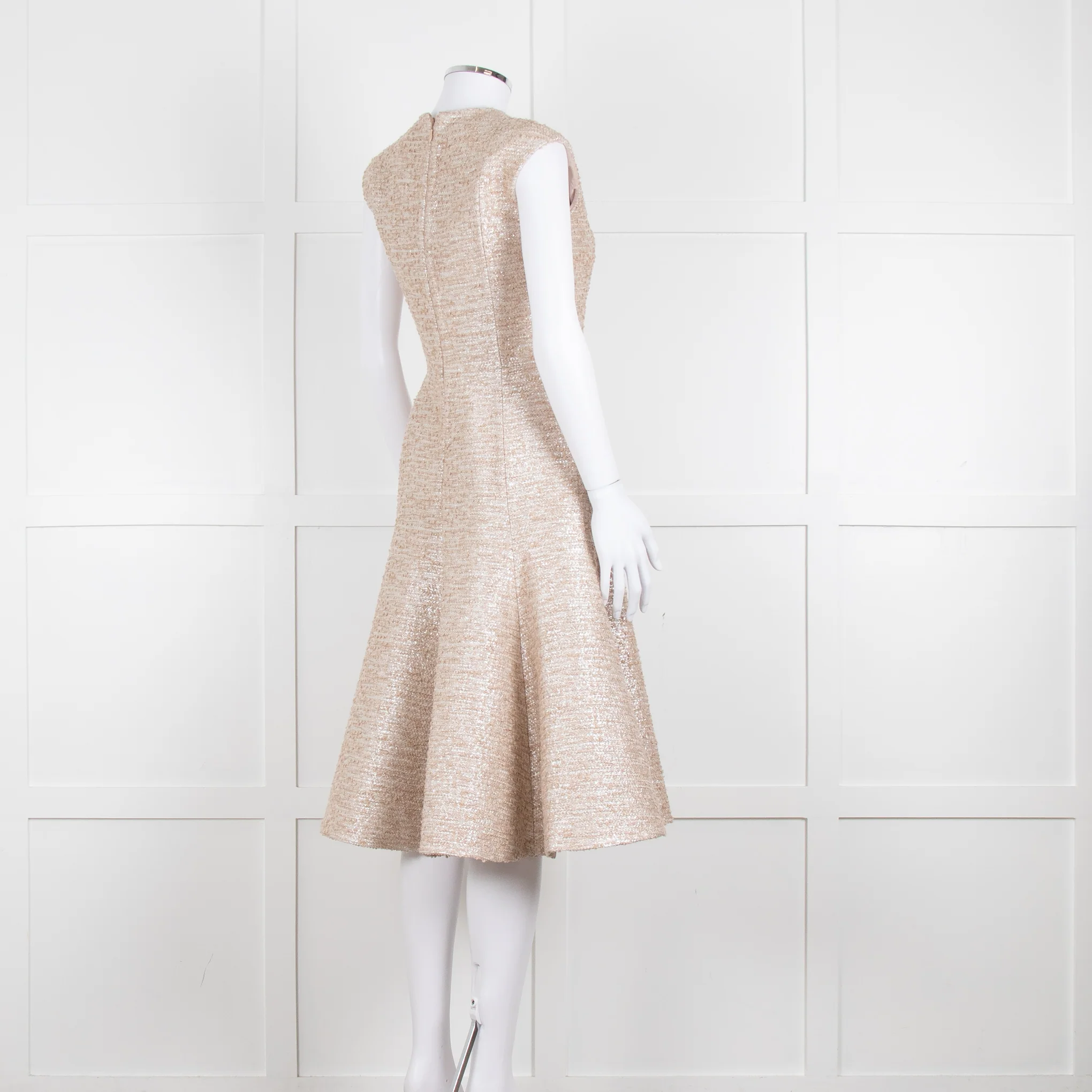 Emilia Wickstead Beige Silver Sleeveless Fit And Flare Dress - Image 4