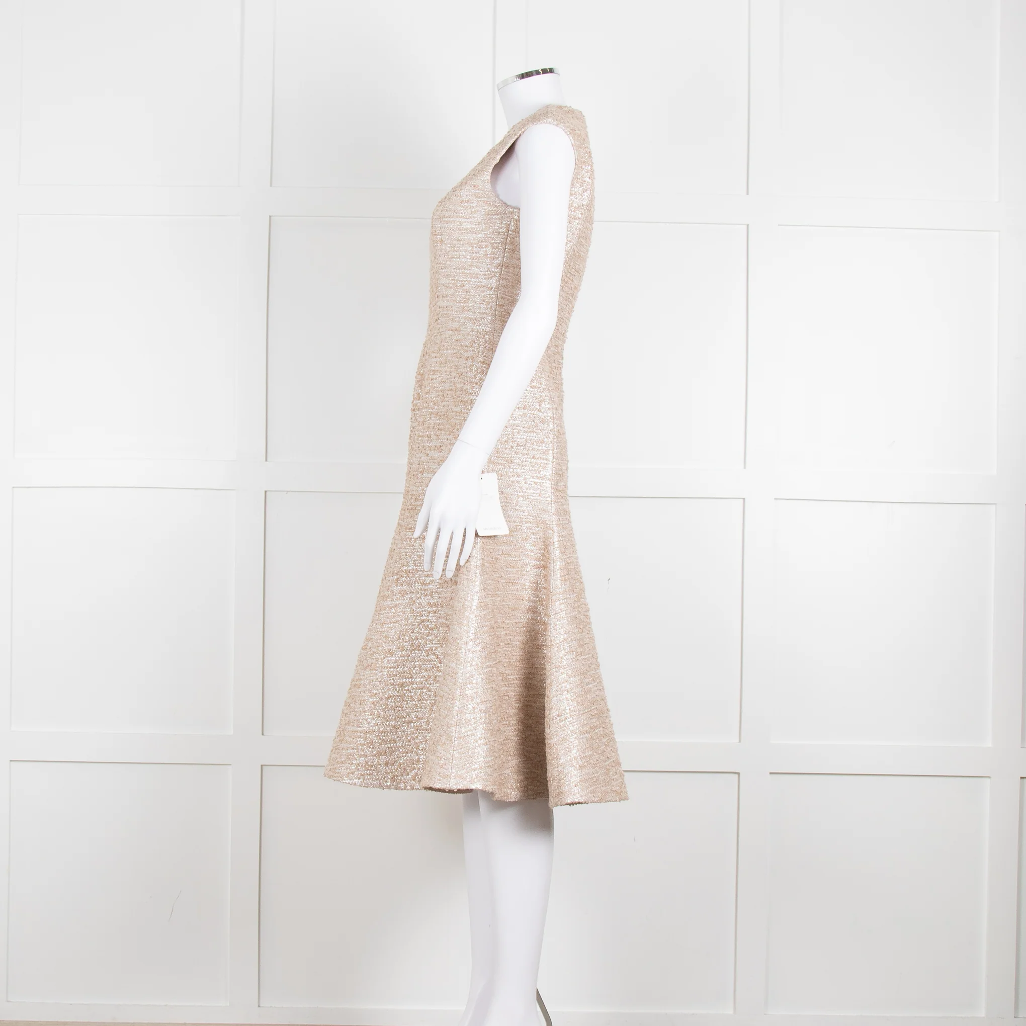 Emilia Wickstead Beige Silver Sleeveless Fit And Flare Dress - Image 7