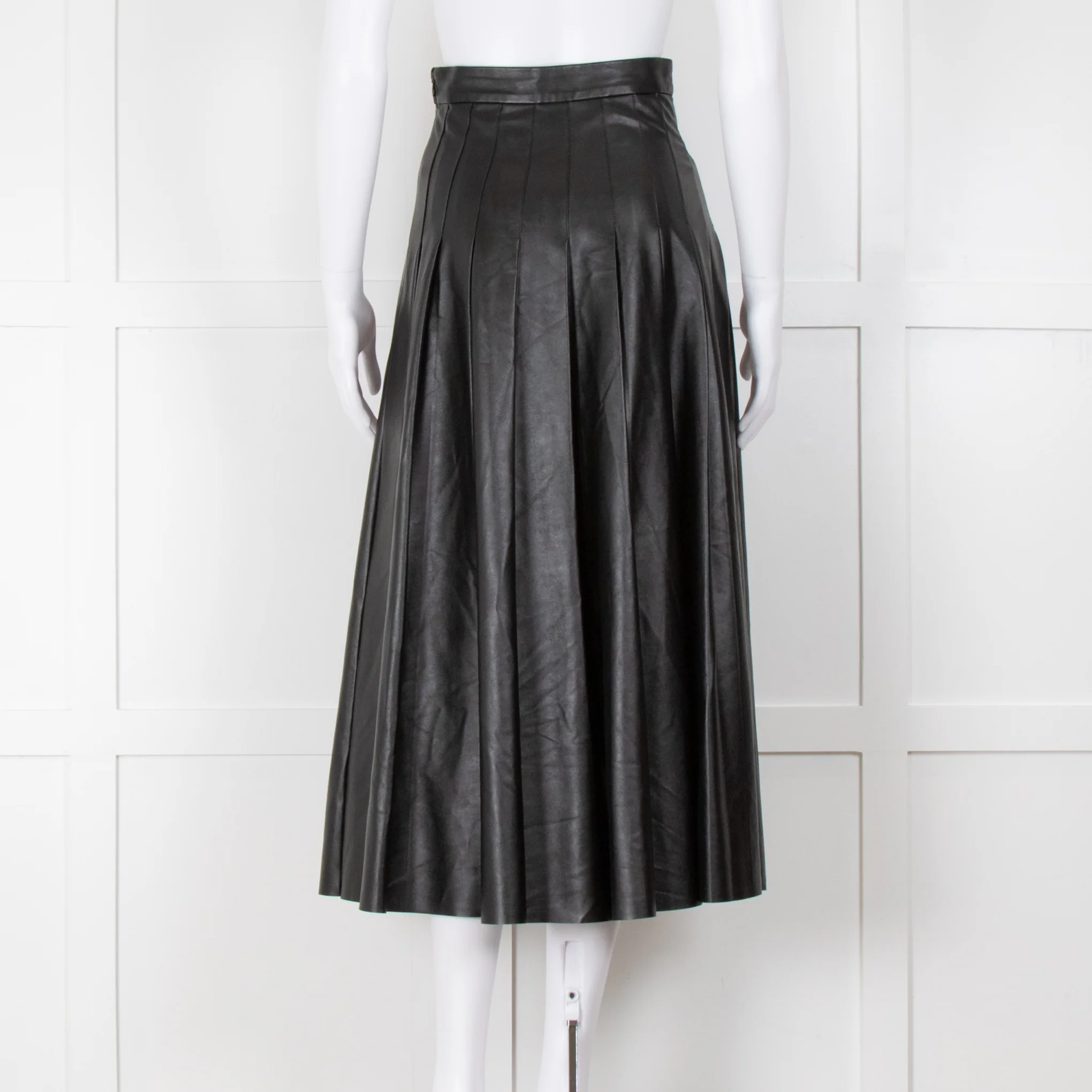 Emilia Wickstead Black Faux Leather Pleated Midi Skirt - Image 3