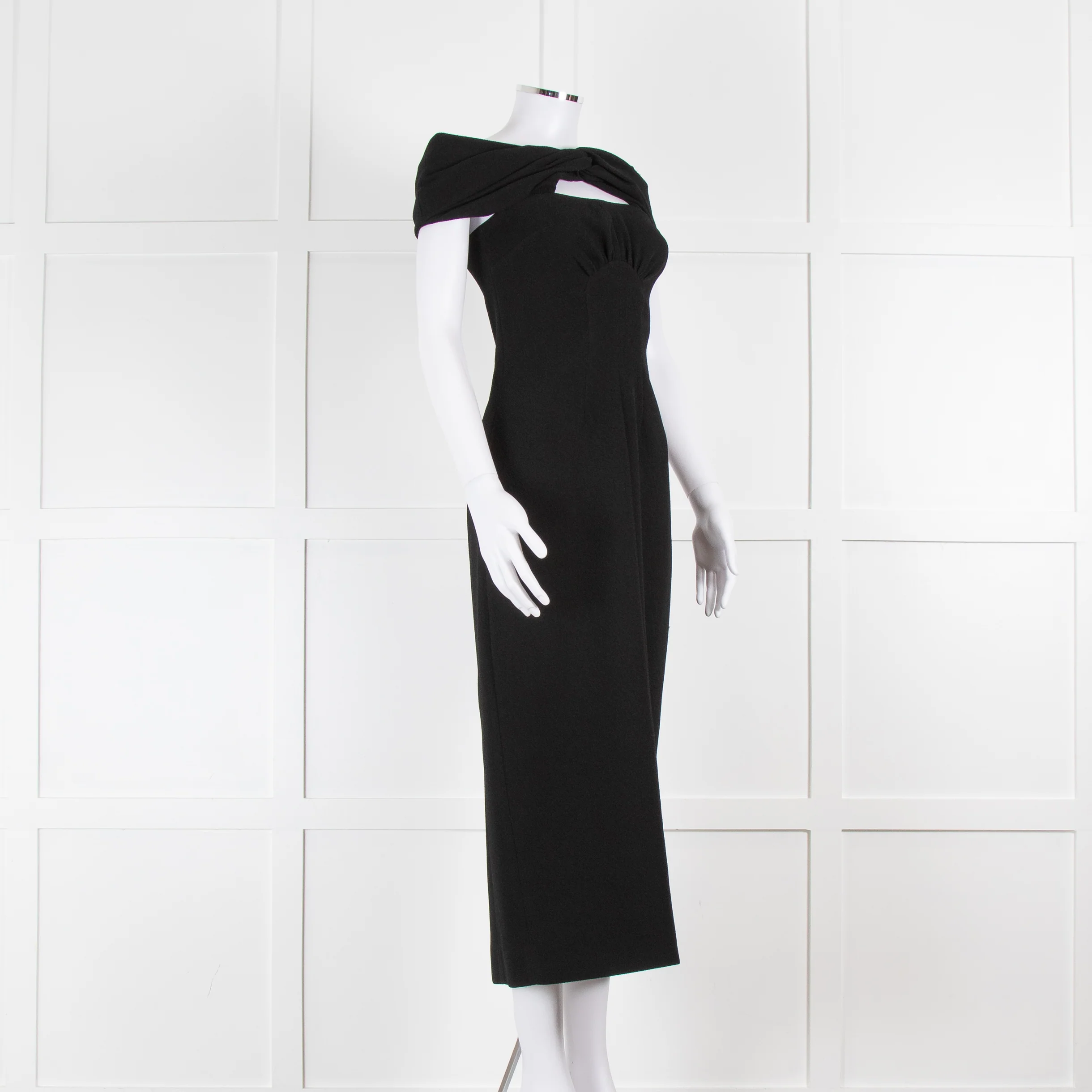 Emilia Wickstead Black Padma Double Crepe Off Shoulder Midi Dress - Image 2