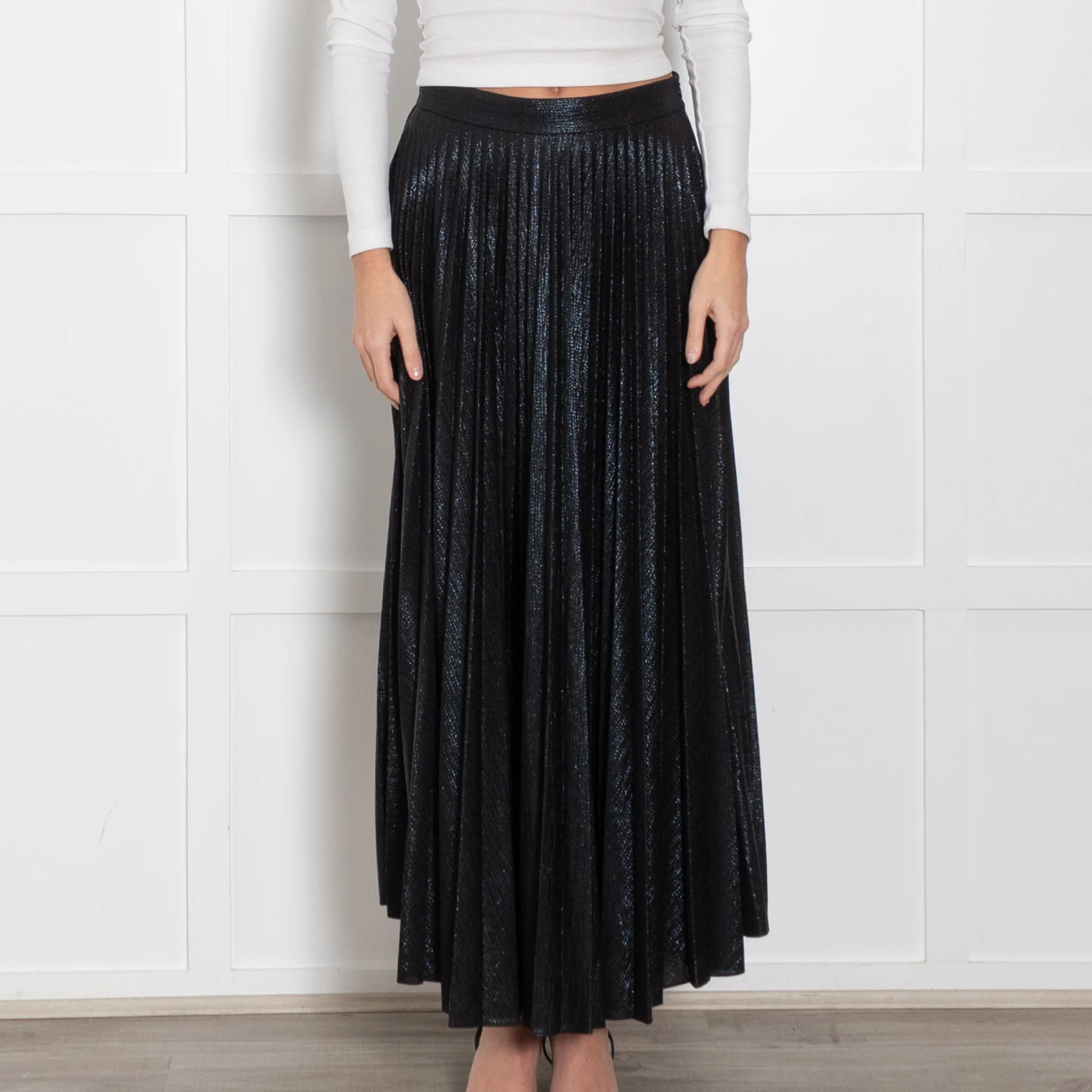 Emilia Wickstead Black Shimmer Pleated Long Skirt - Image 2