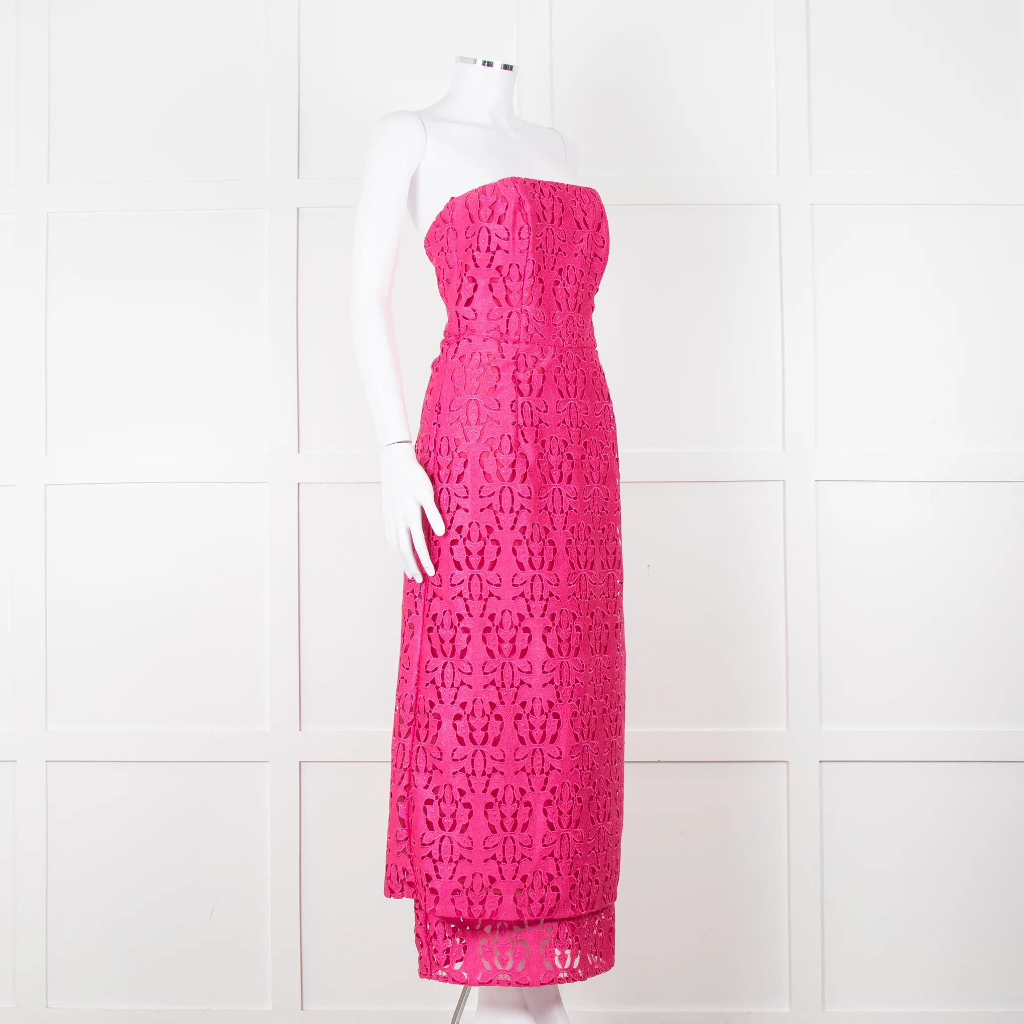 Emilia Wickstead Bright Pink Lace Strapless Dress - Image 10