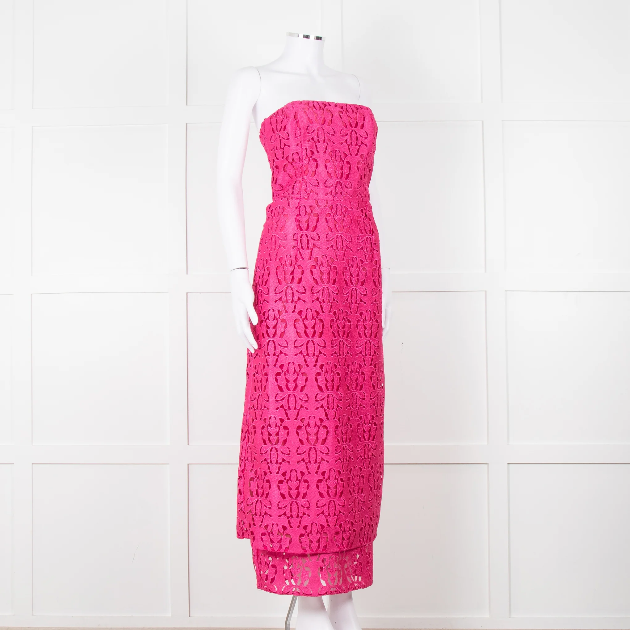 Emilia Wickstead Bright Pink Lace Strapless Dress - Image 2
