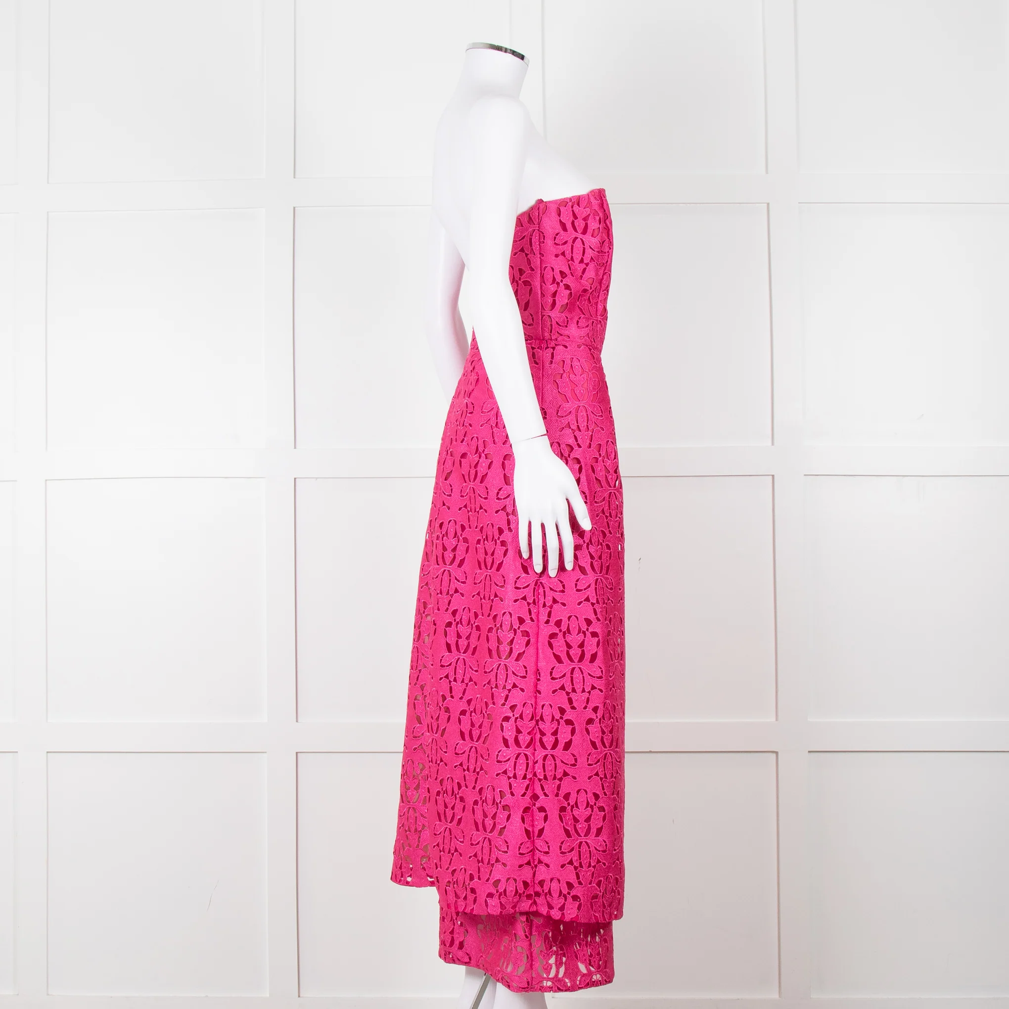 Emilia Wickstead Bright Pink Lace Strapless Dress - Image 3