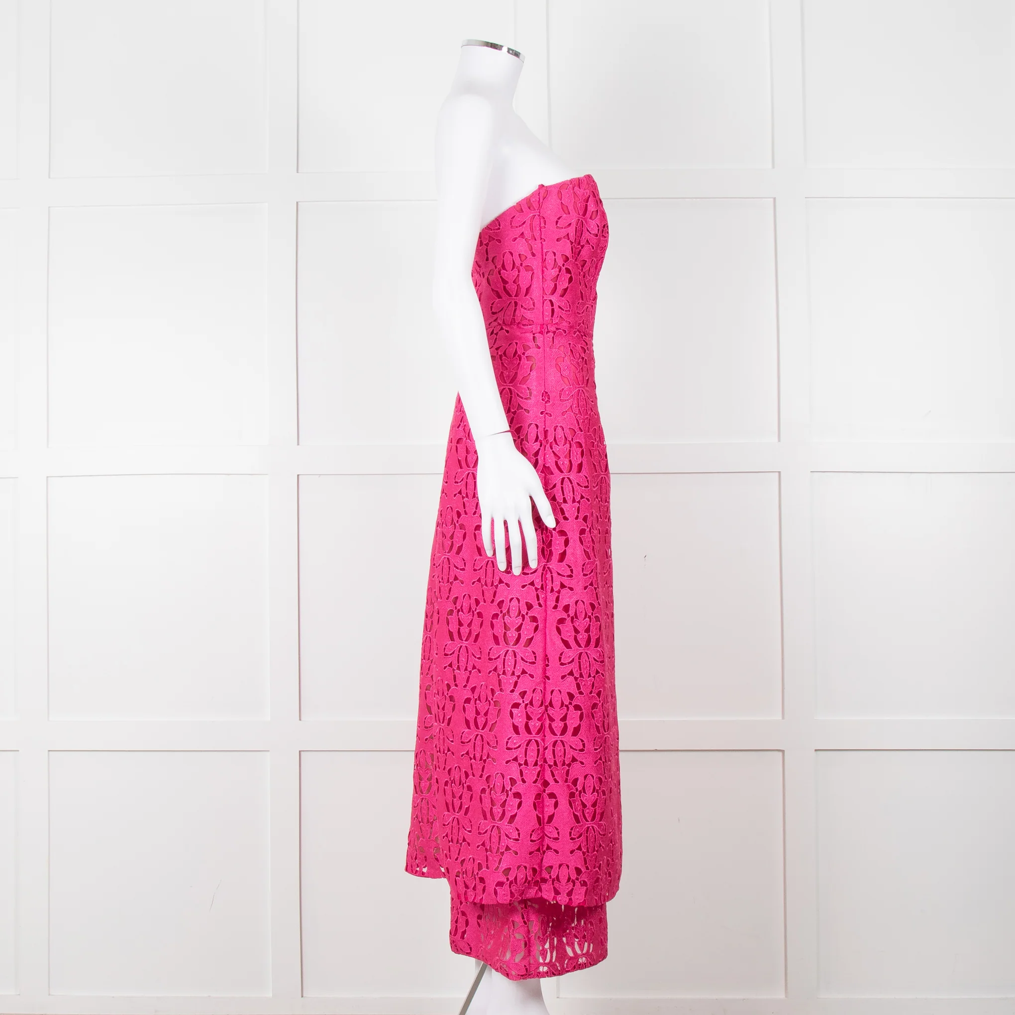 Emilia Wickstead Bright Pink Lace Strapless Dress - Image 8