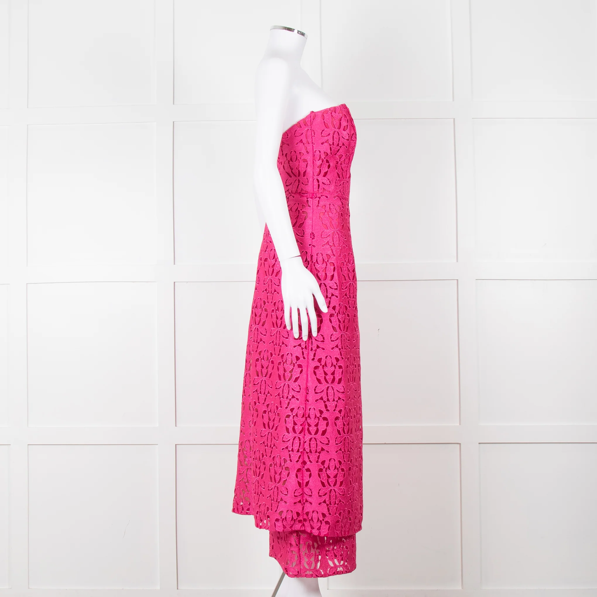 Emilia Wickstead Bright Pink Lace Strapless Dress - Image 9