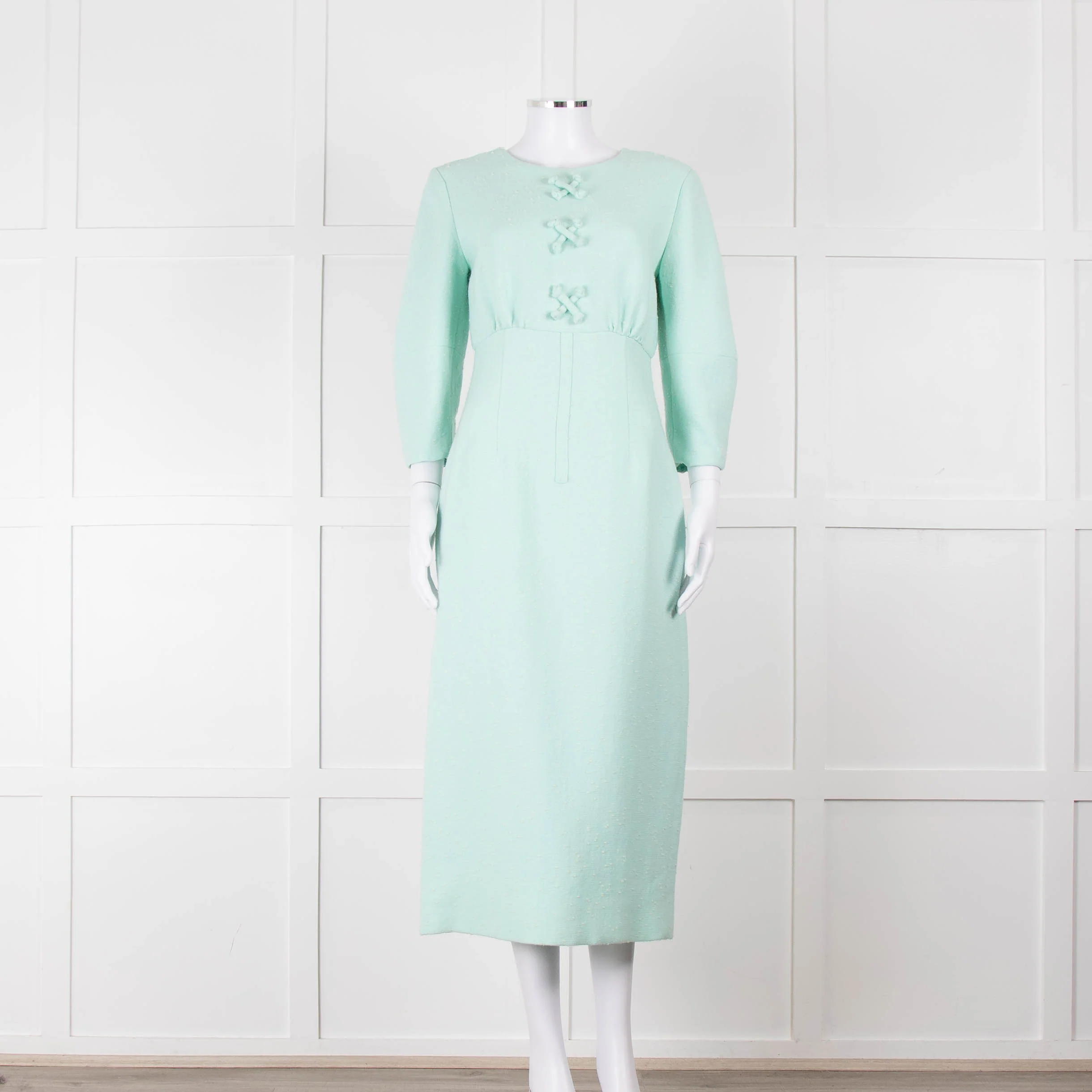 Emilia Wickstead Mint Green Boucle Dress With Toggle Front Detail