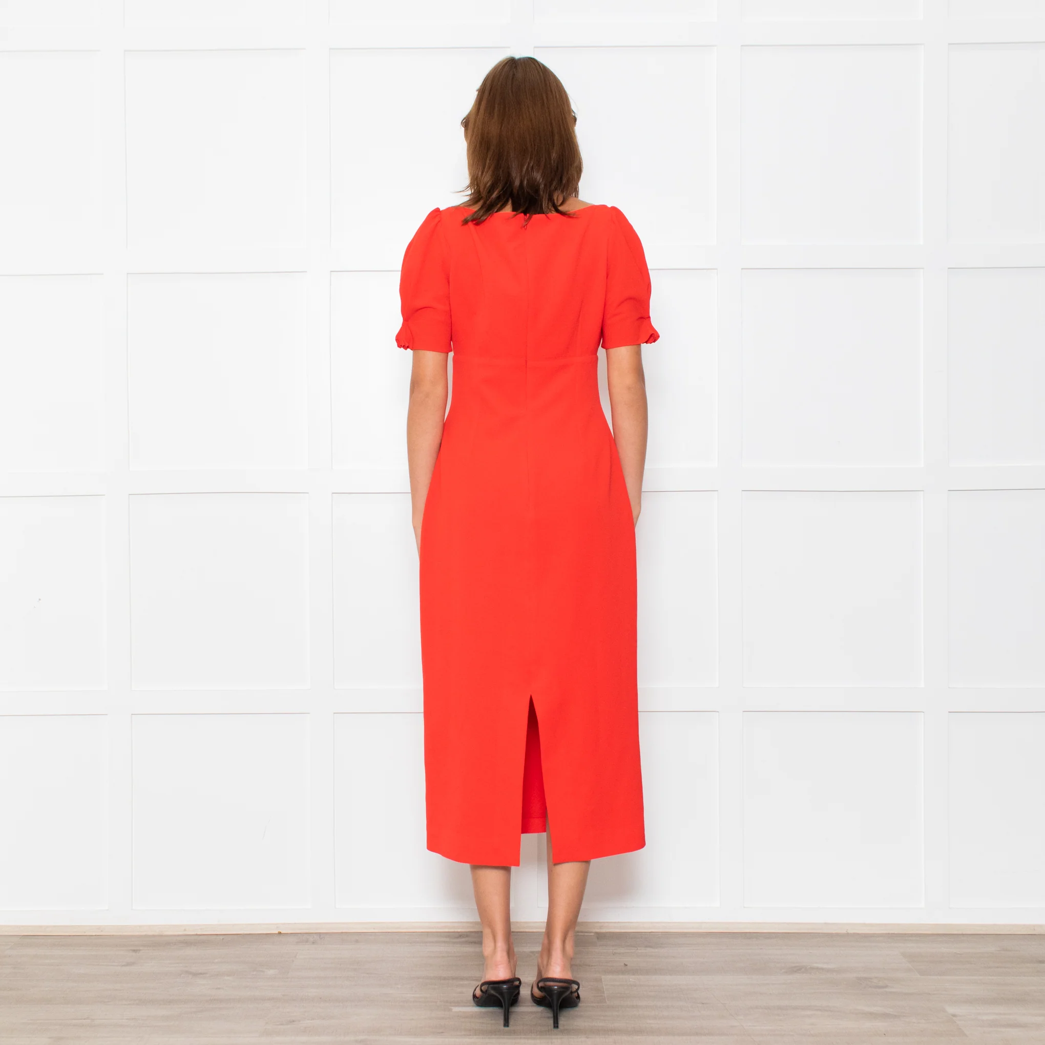 Emilia Wickstead Red High Waisted Fitted Short Sleeve Dress - Image 6