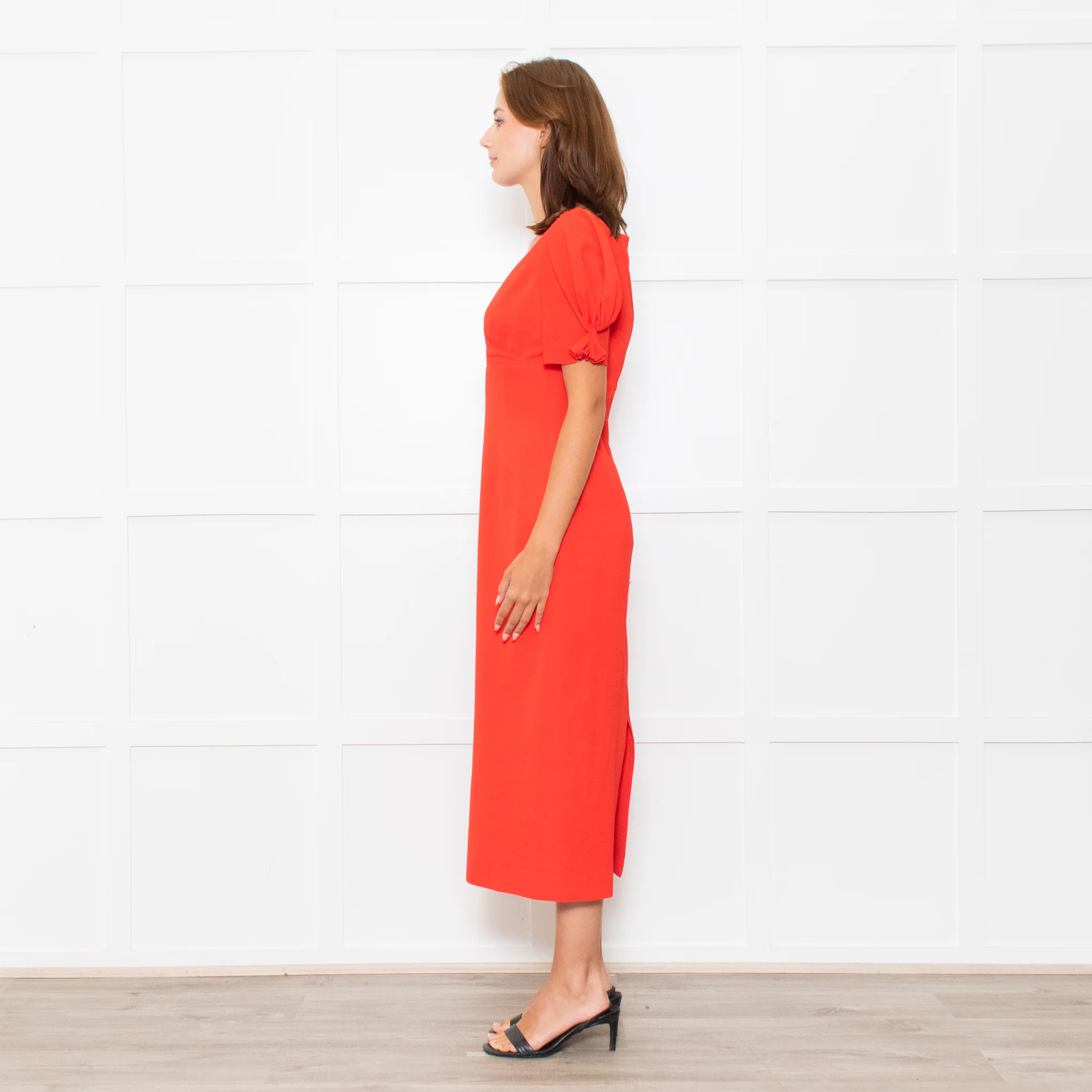 Emilia Wickstead Red High Waisted Fitted Short Sleeve Dress - Image 7