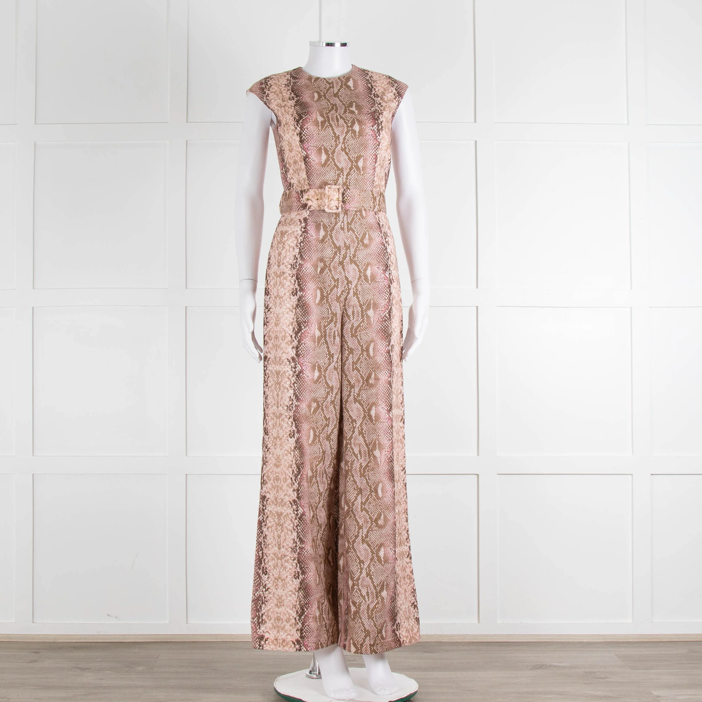 Emilia Wickstead Salmon Snake Skin Linen Belted Jumpsuit