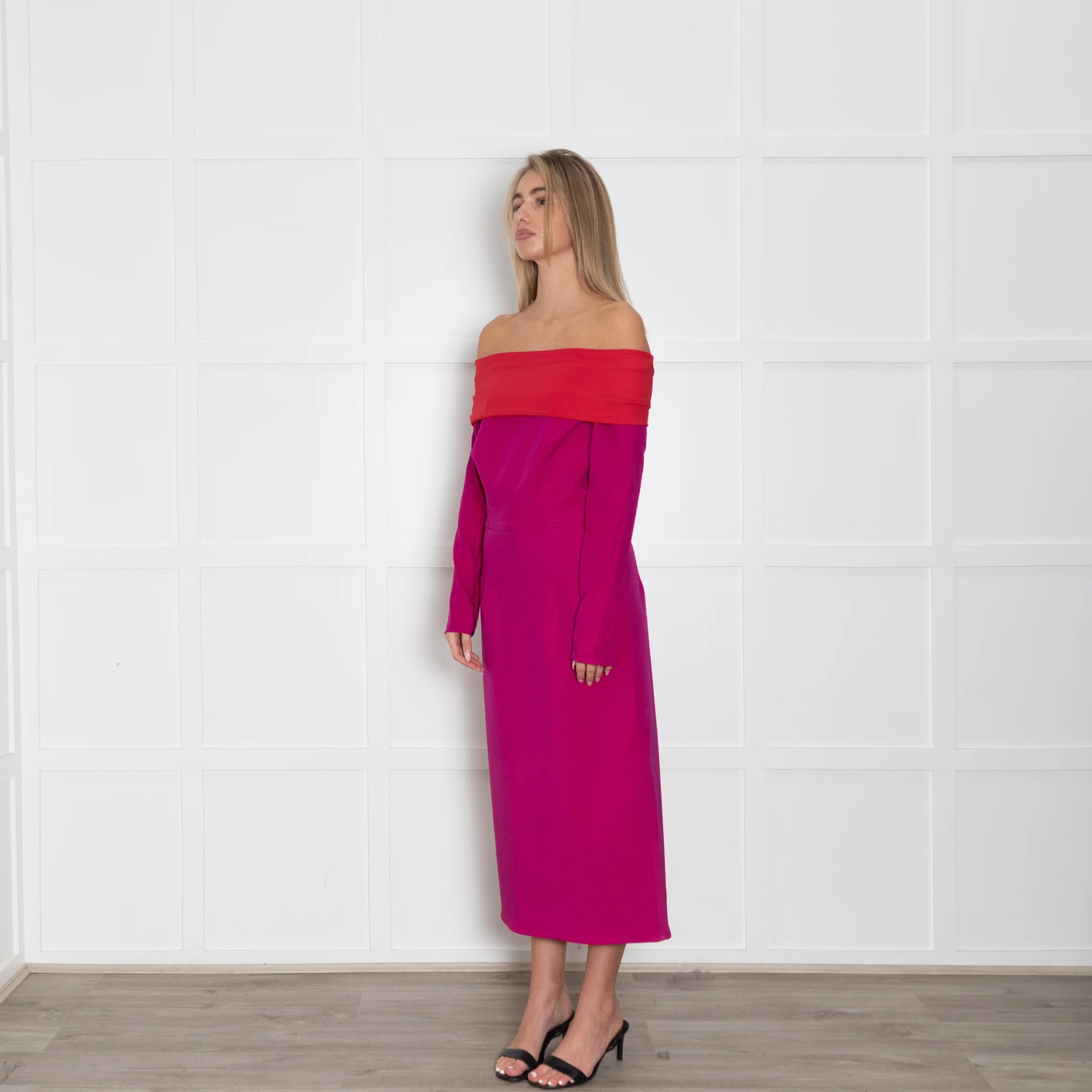 Emilio De La Morena Fuchsia Pink Red Trim Sleeved Dress - Image 3