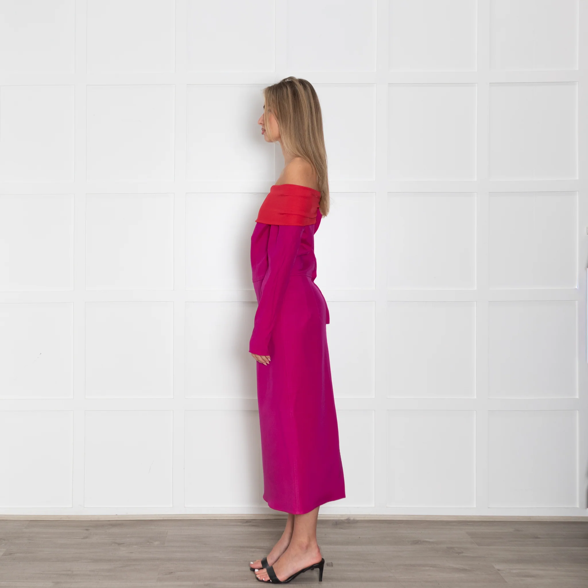 Emilio De La Morena Fuchsia Pink Red Trim Sleeved Dress - Image 4