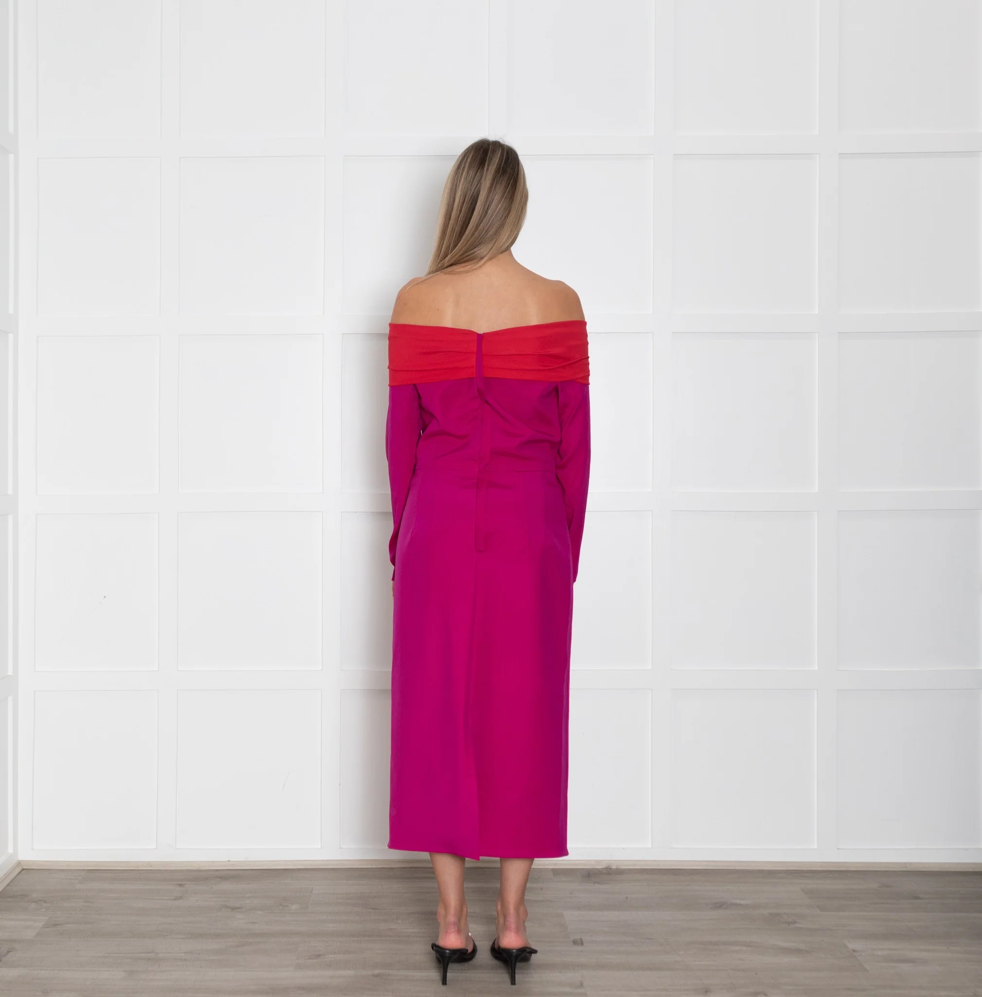 Emilio De La Morena Fuchsia Pink Red Trim Sleeved Dress - Image 5