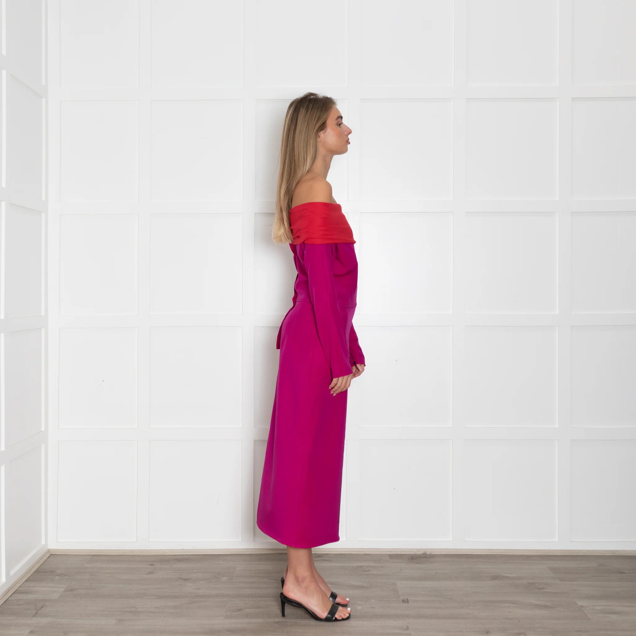 Emilio De La Morena Fuchsia Pink Red Trim Sleeved Dress - Image 6