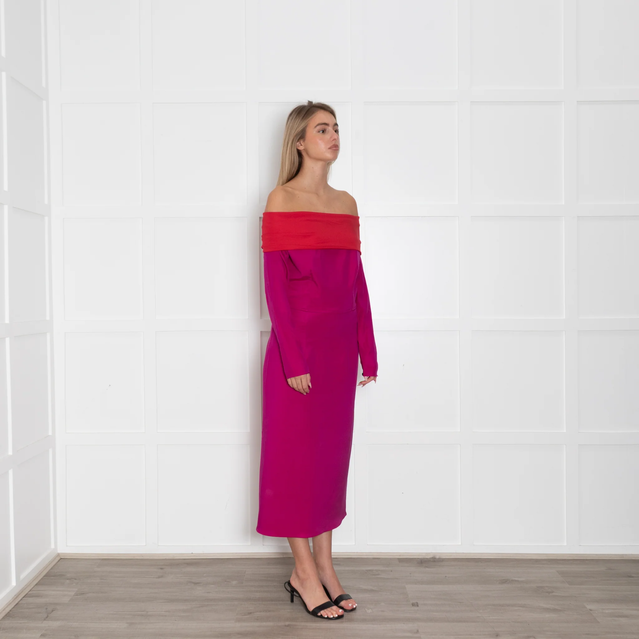 Emilio De La Morena Fuchsia Pink Red Trim Sleeved Dress - Image 7