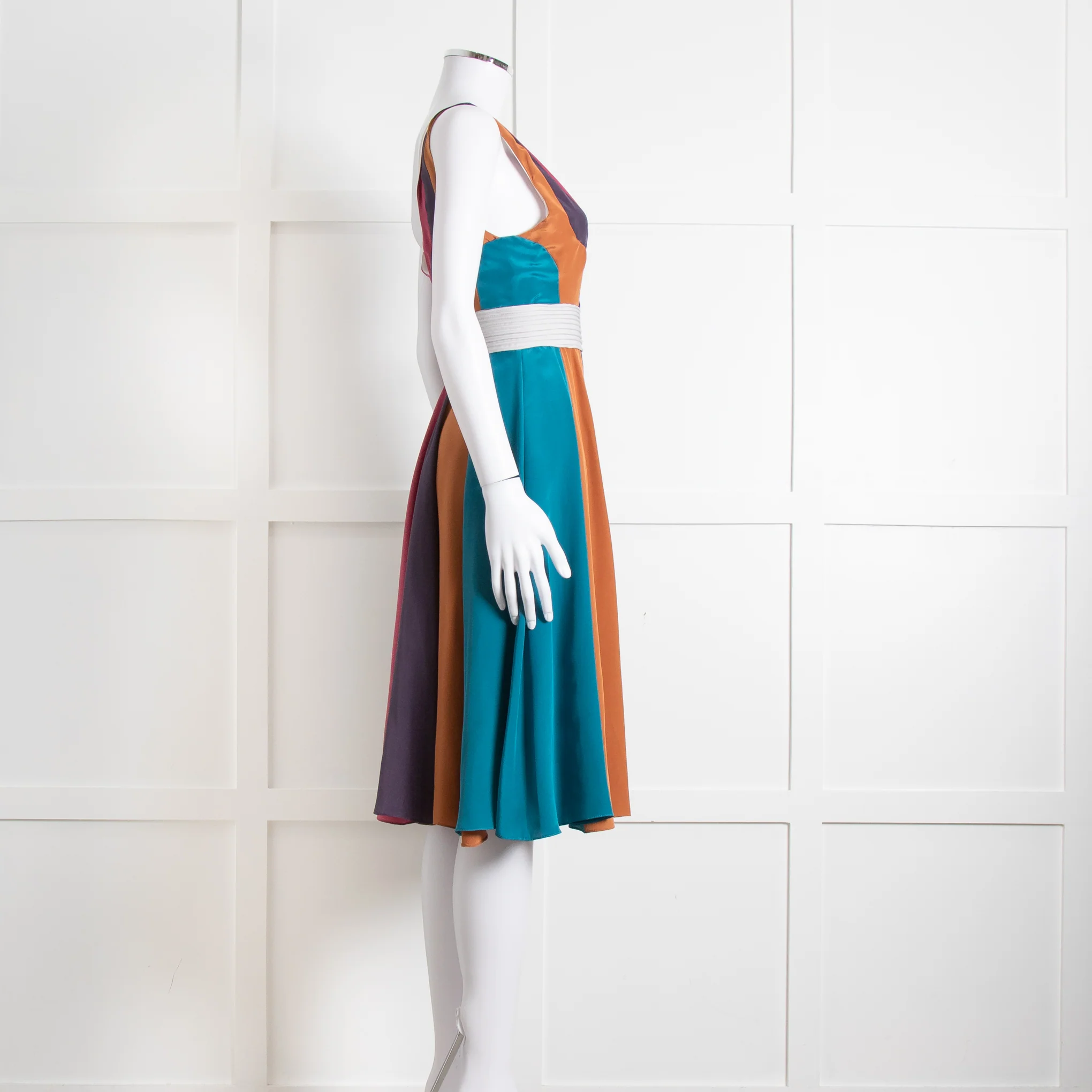 Emilio De La Morena Vertical Purple Line Stripe Dress With Grey Waistband - Image 7