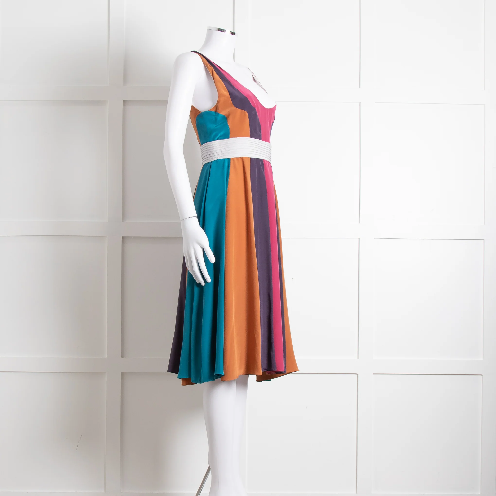 Emilio De La Morena Vertical Purple Line Stripe Dress With Grey Waistband - Image 8