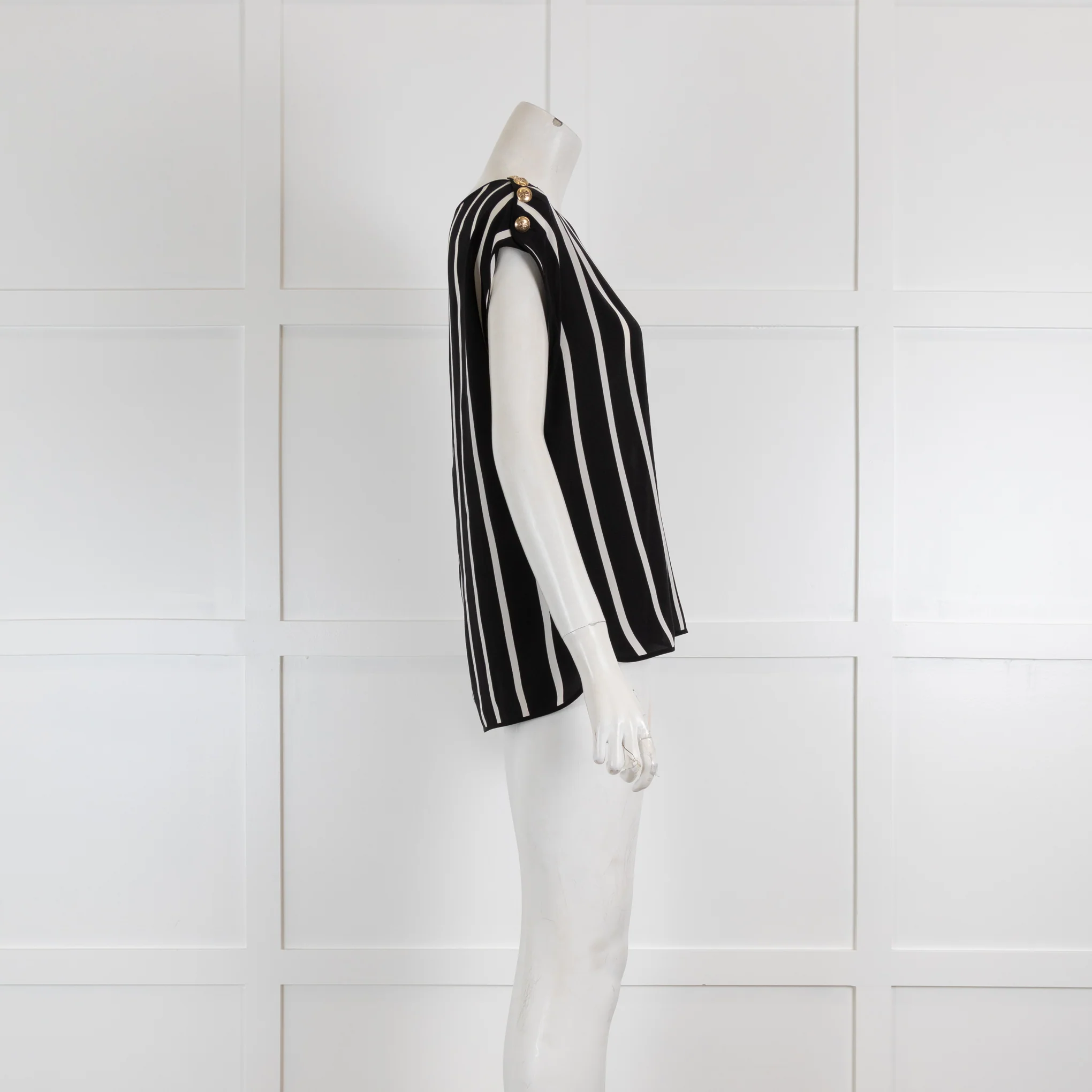 Emilio Pucci Black & White Stripe Silk Top with Gold Button Detail - Image 2