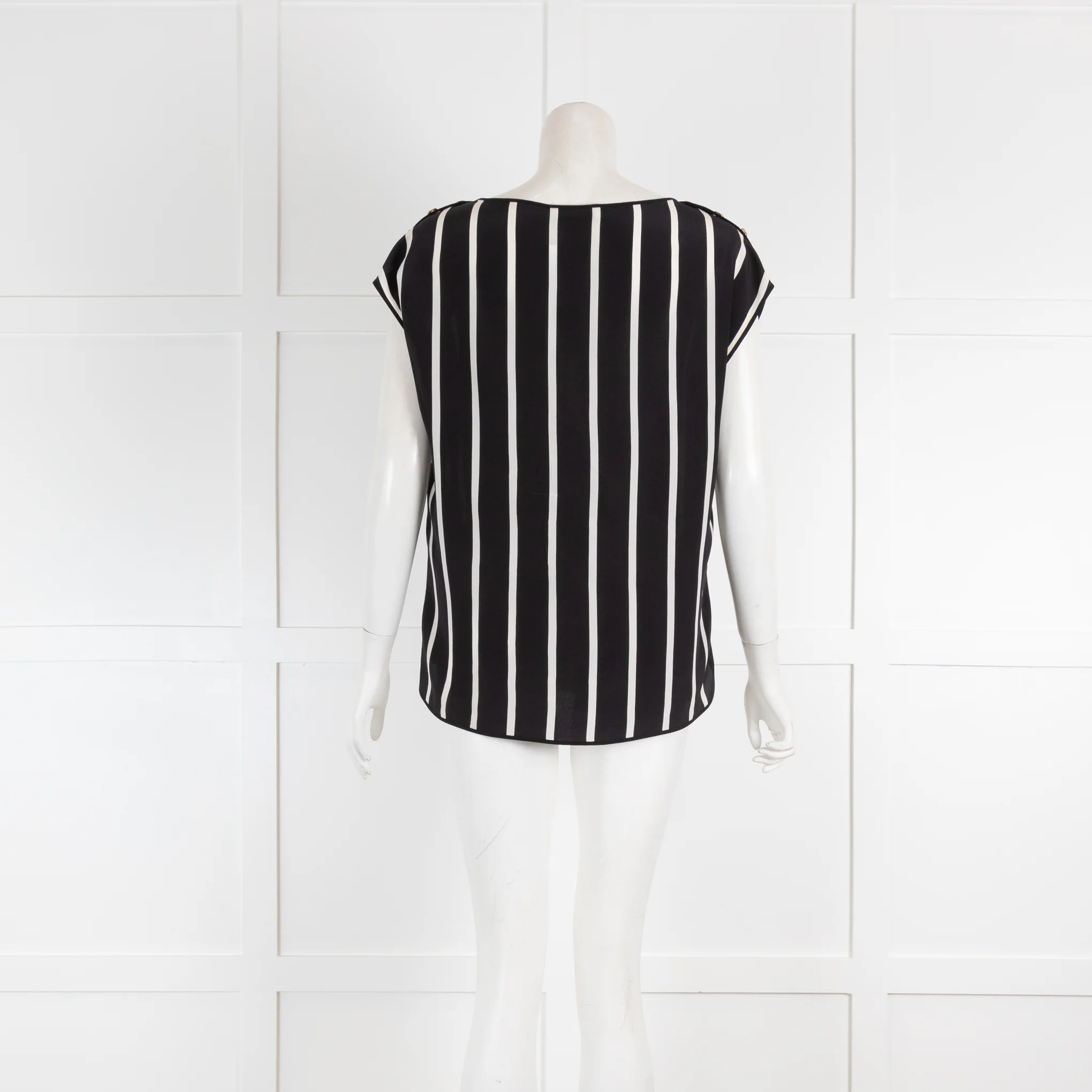 Emilio Pucci Black & White Stripe Silk Top with Gold Button Detail - Image 3