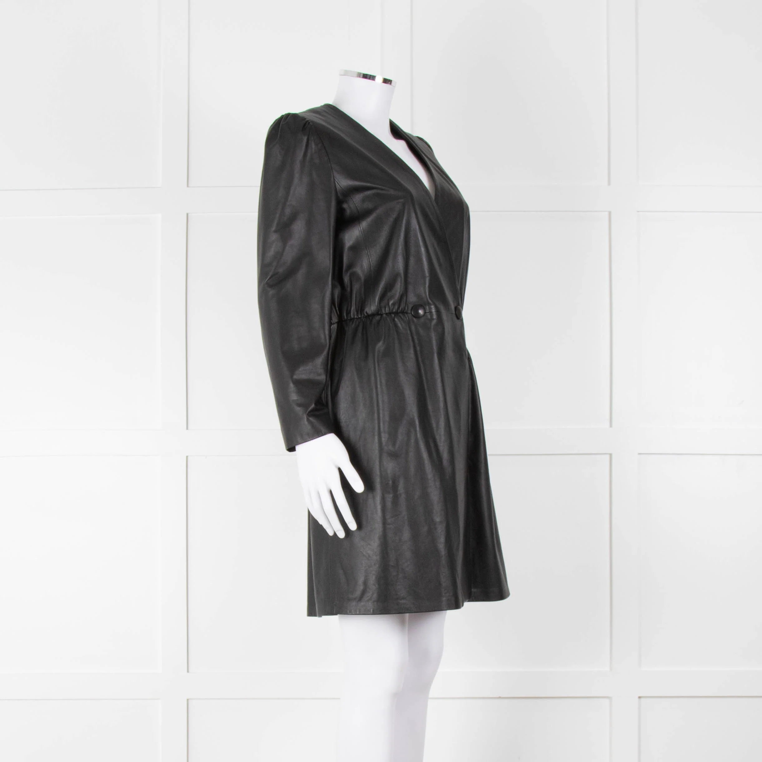 Emporio Armani Black Leather Long Sleeve Dress - Image 2