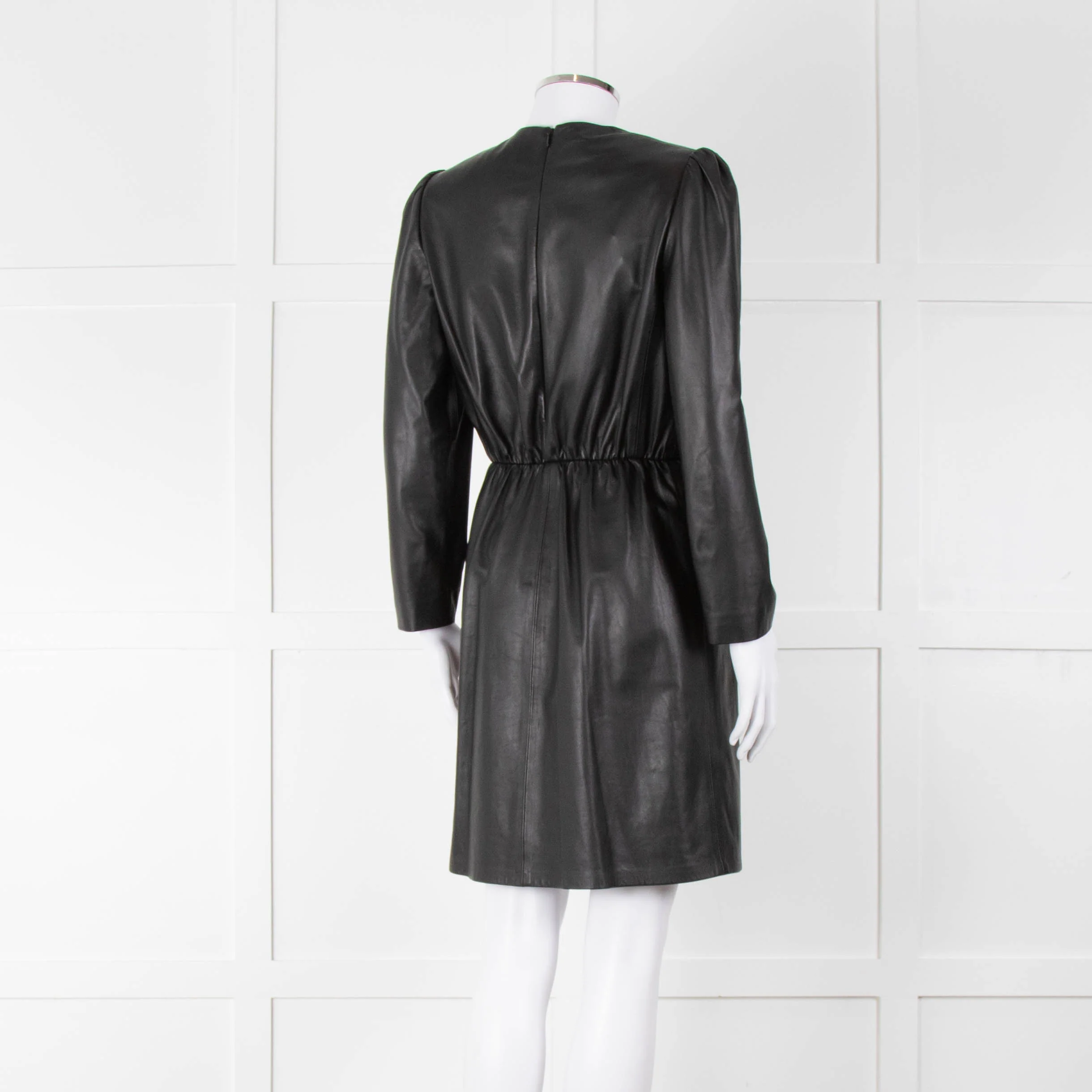Emporio Armani Black Leather Long Sleeve Dress - Image 4