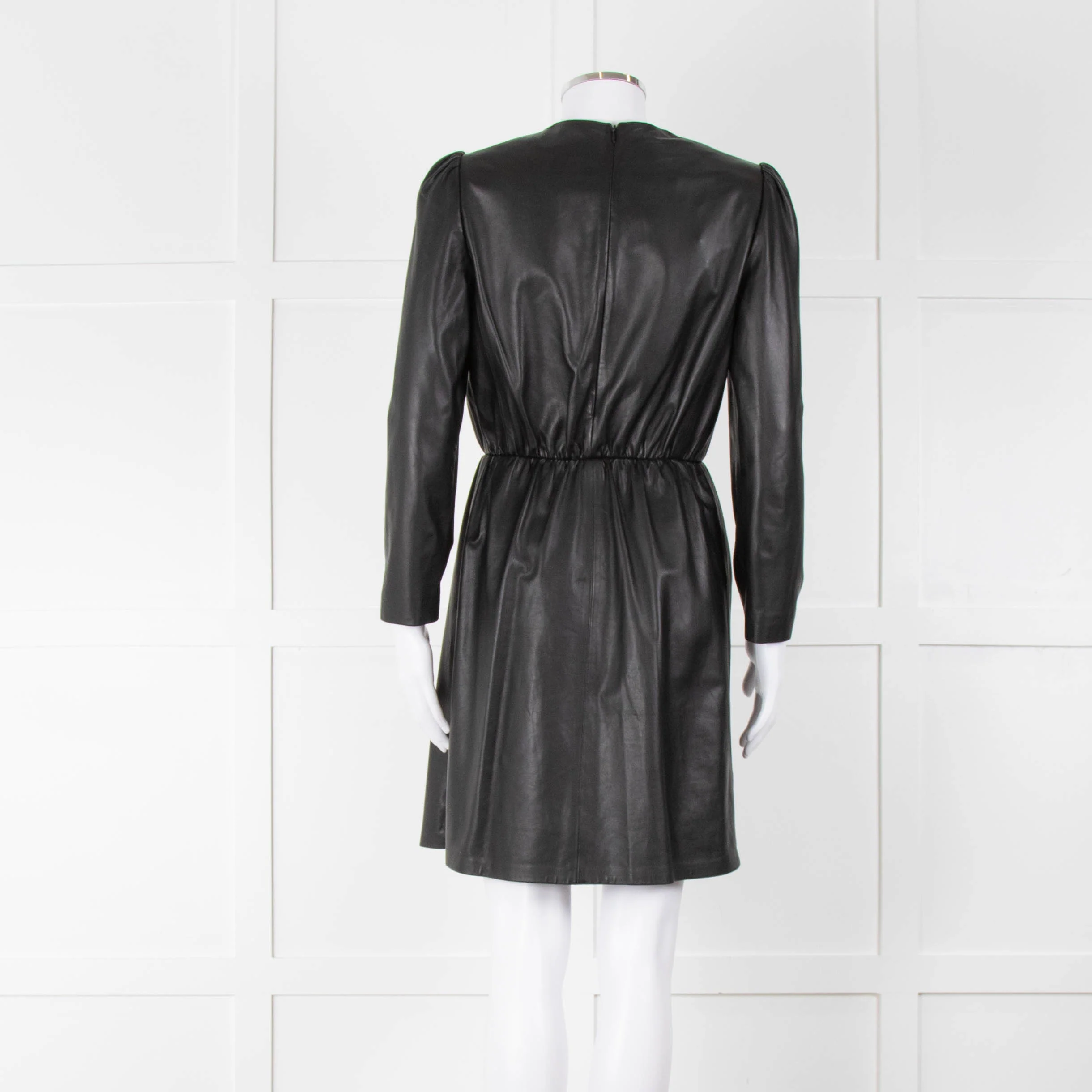 Emporio Armani Black Leather Long Sleeve Dress - Image 5