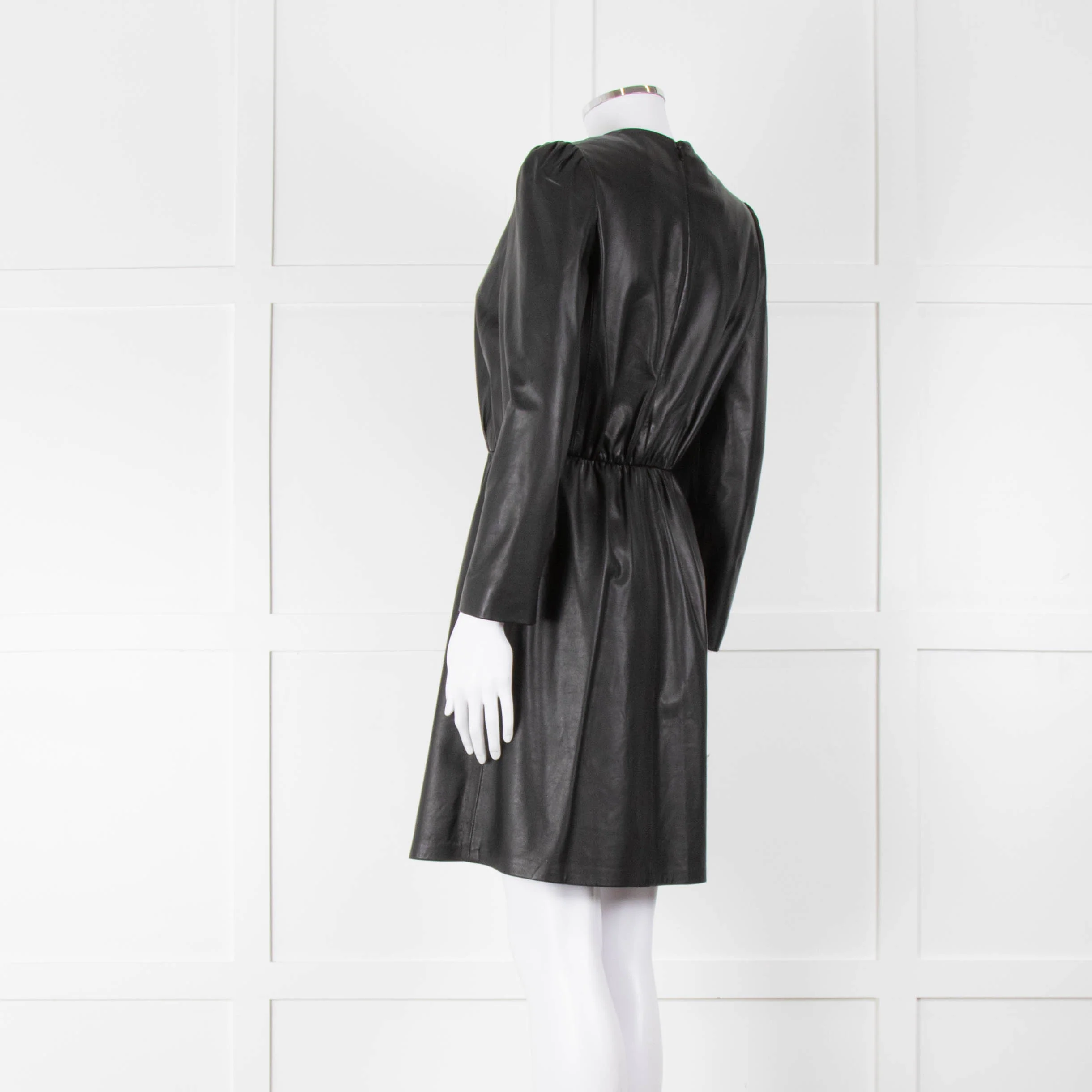 Emporio Armani Black Leather Long Sleeve Dress - Image 6