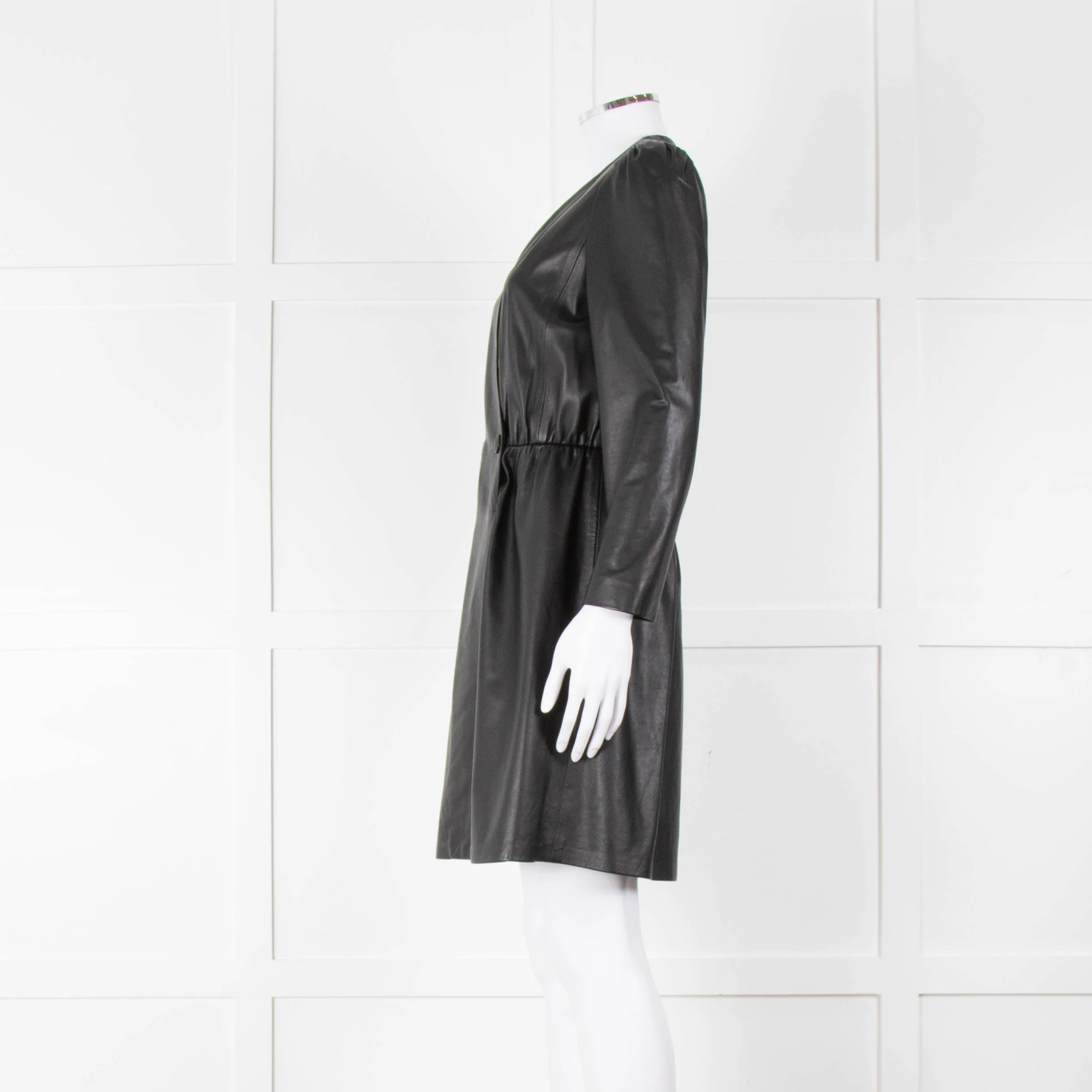 Emporio Armani Black Leather Long Sleeve Dress - Image 7