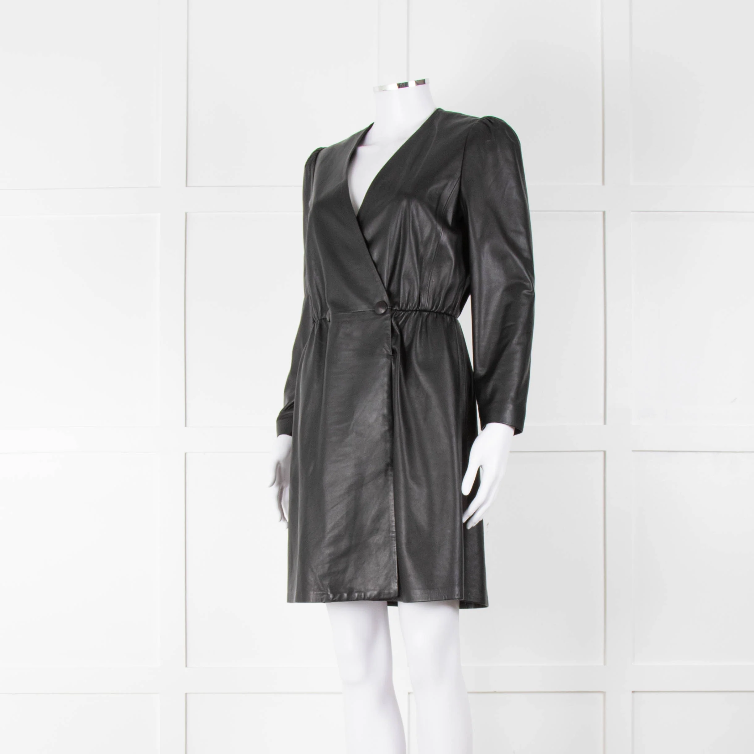 Emporio Armani Black Leather Long Sleeve Dress - Image 8