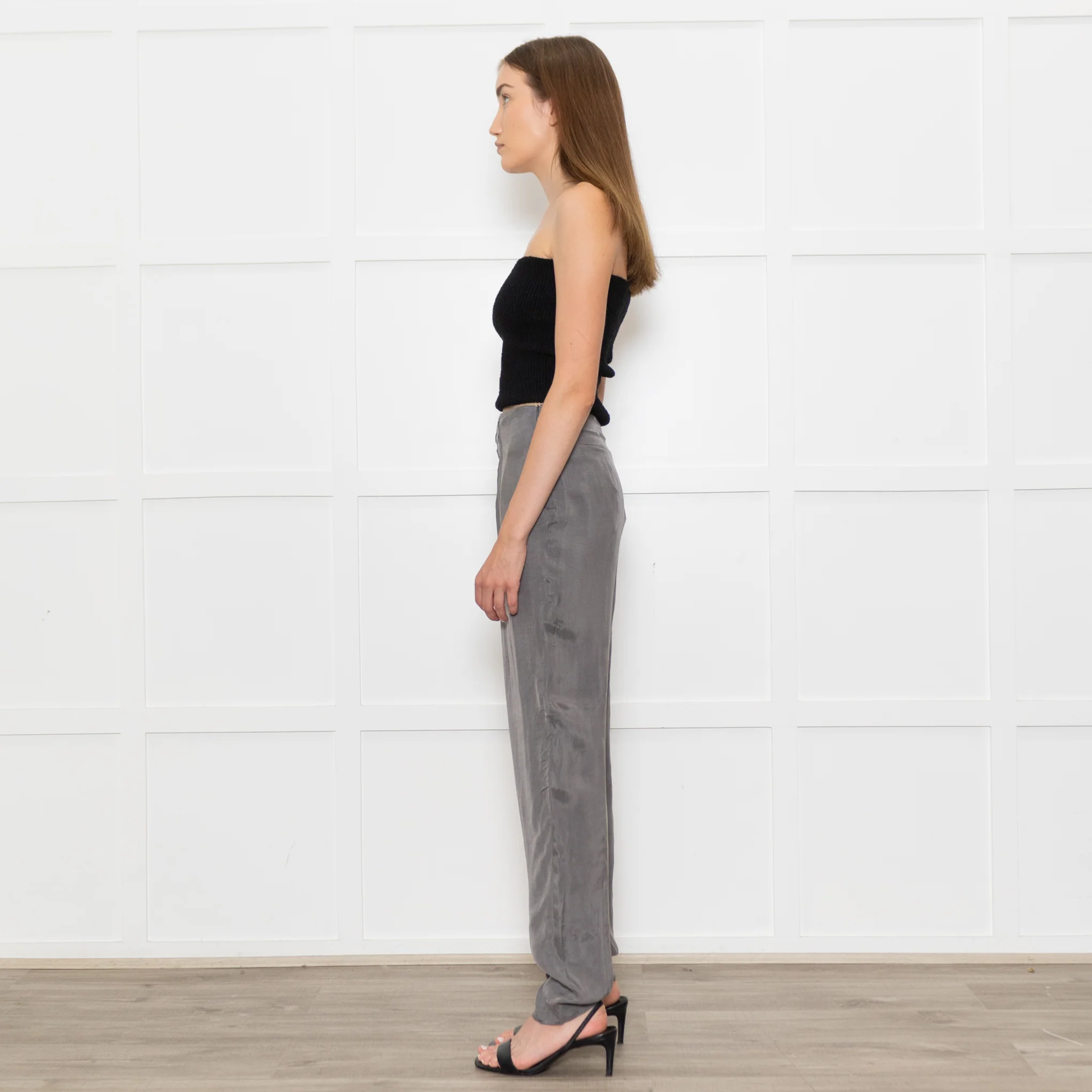Emporio Armani Grey Front Pleats Silk Trousers - Image 4