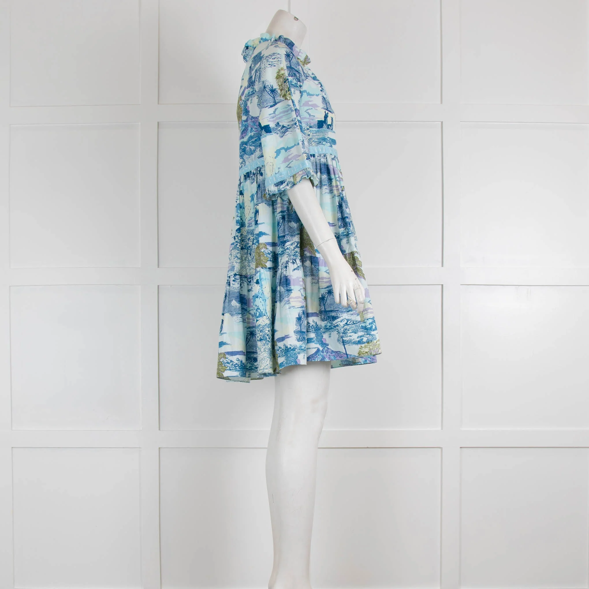 Emporio Sirenuse Blue Holiday Print Short Cotton Dress - Image 2