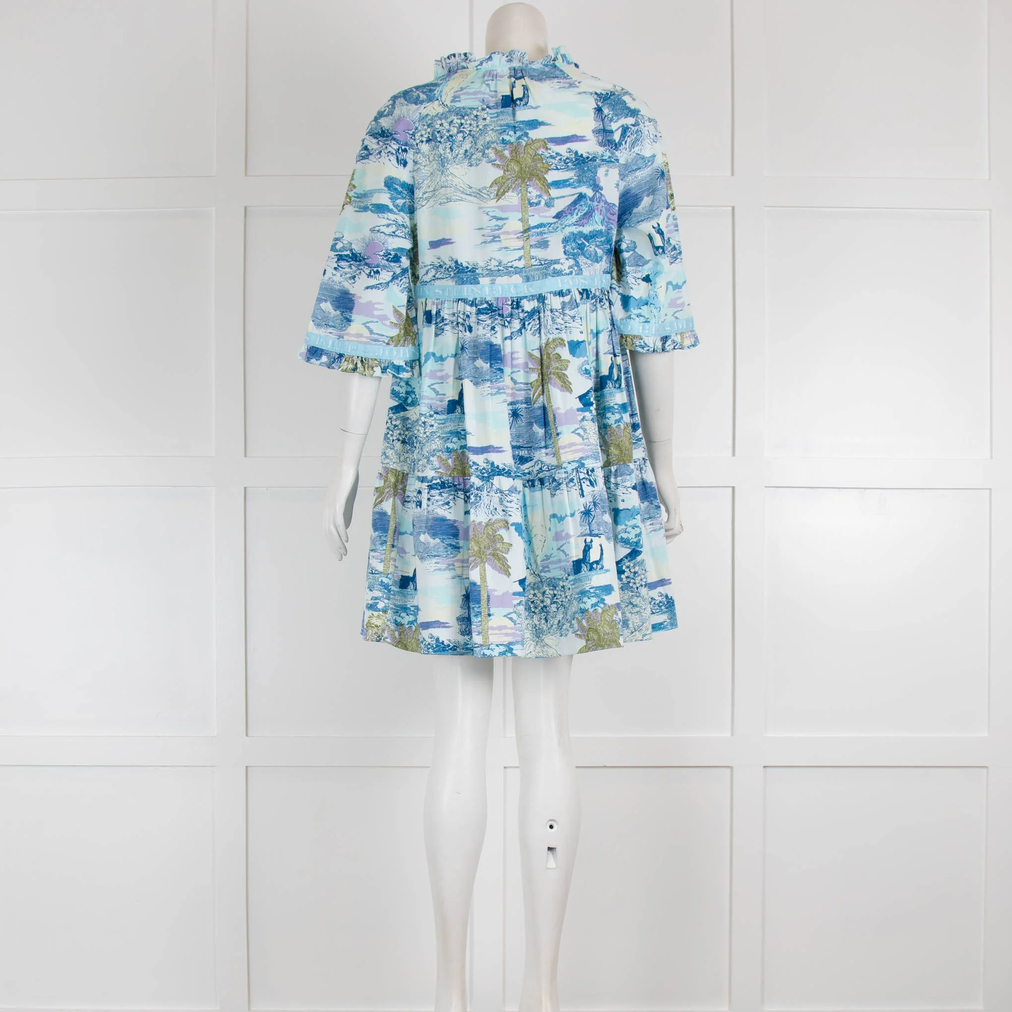 Emporio Sirenuse Blue Holiday Print Short Cotton Dress - Image 3