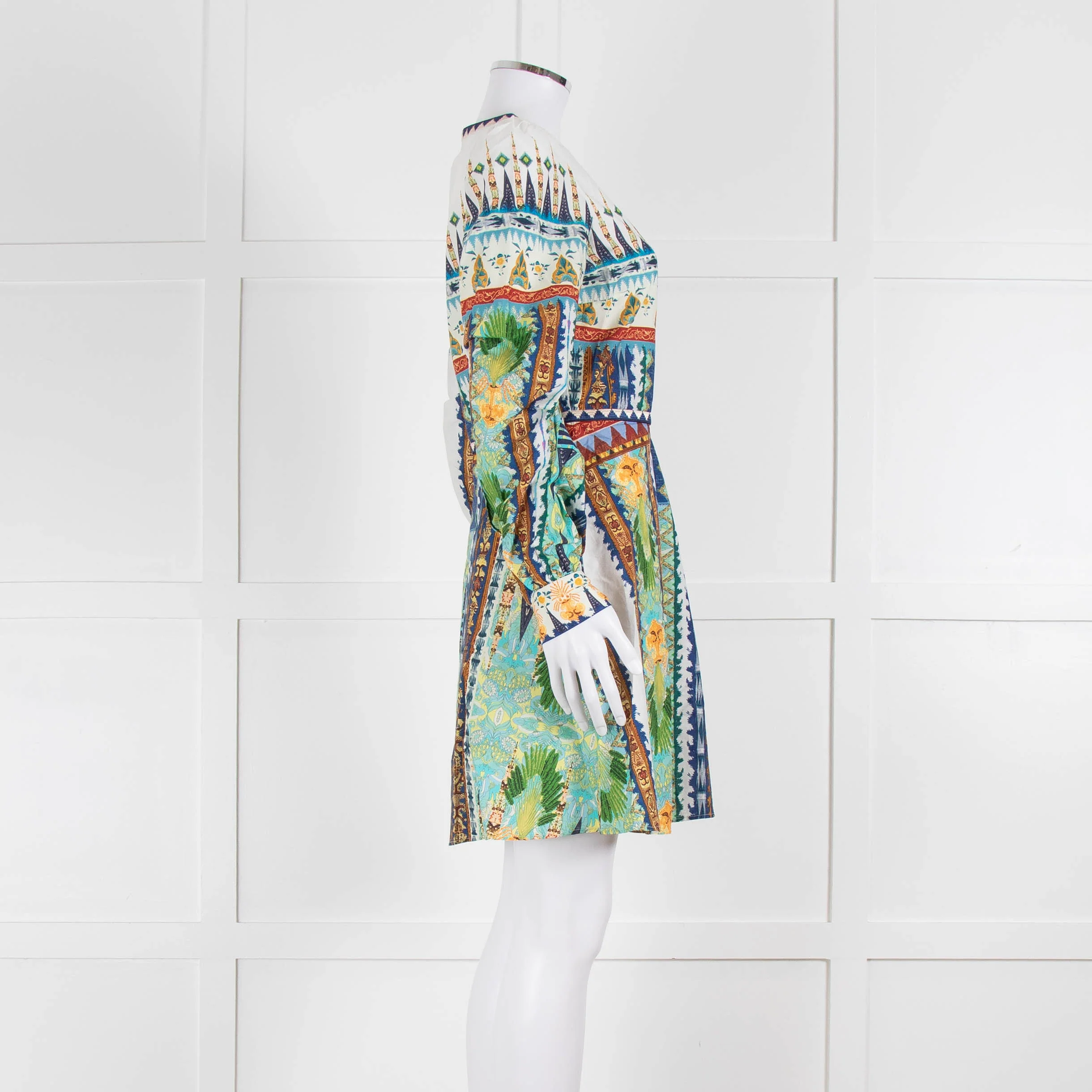 Emporio Sirenuse Cream Blue Orange Long Sleeve Cotton Dress - Image 3