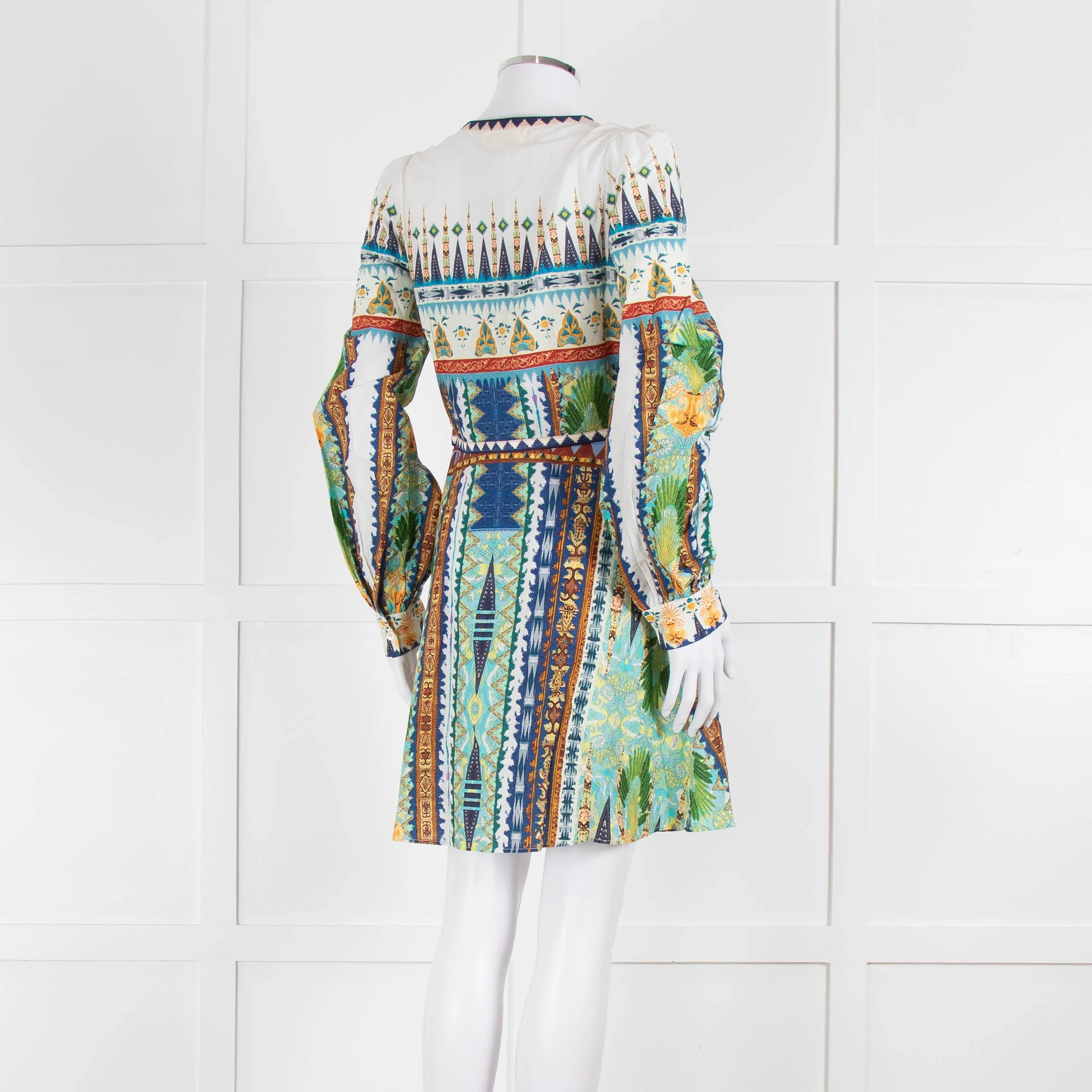 Emporio Sirenuse Cream Blue Orange Long Sleeve Cotton Dress - Image 4
